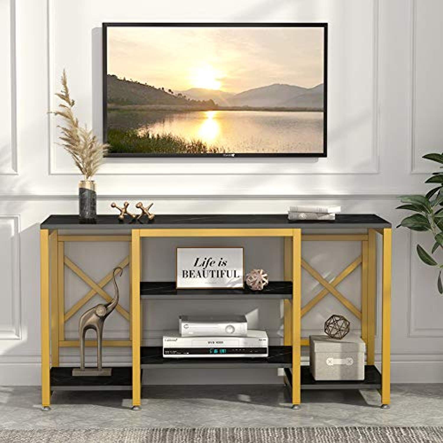 Gold Tv Stand, Modern Entertainment Center Media Stand, 5 Shelf With Media Entertainment Center Tv Stands (Gallery 18 of 20)