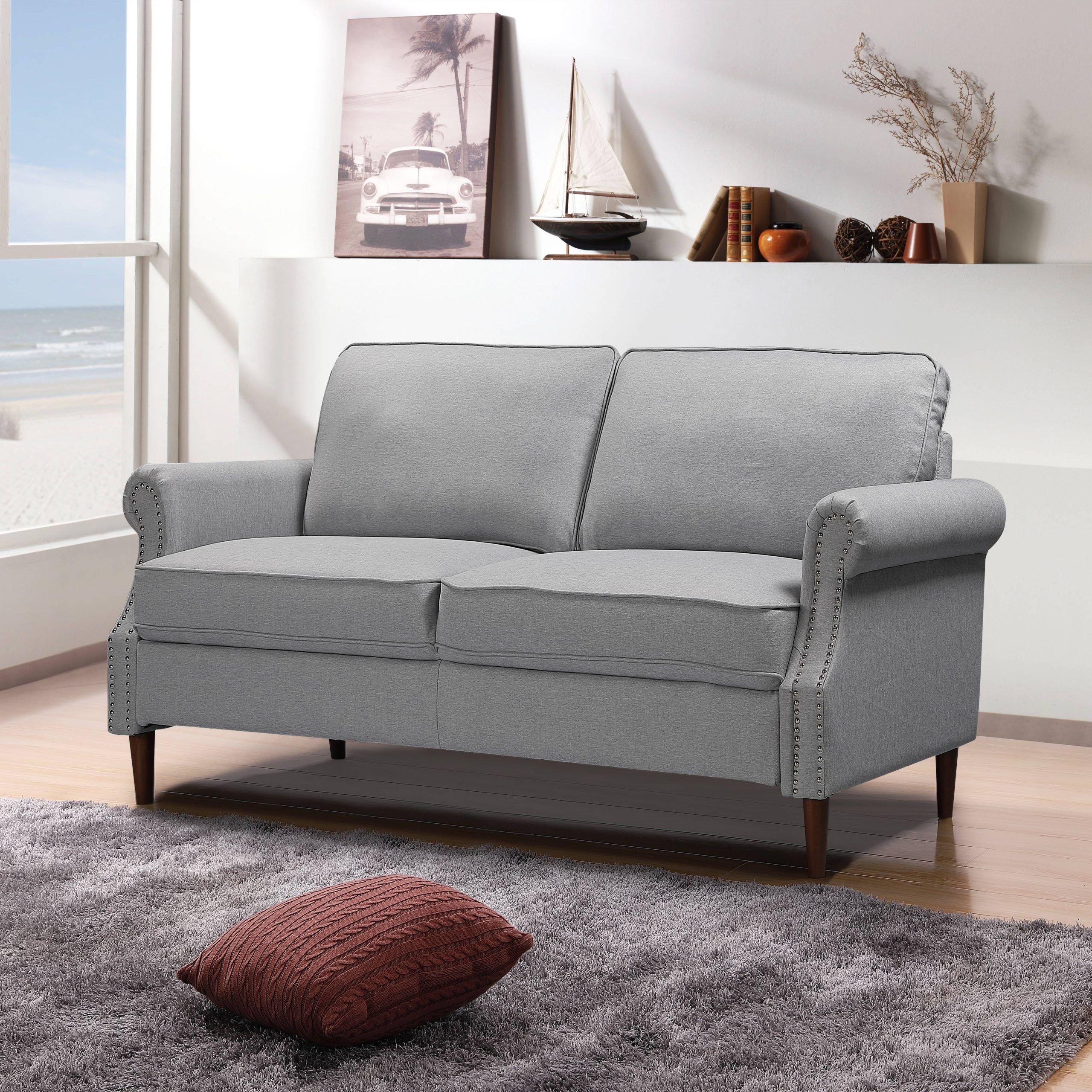 Gray Loveseat, Modern Linen Farbic Sofas For Small Spaces, Upholstered Intended For Modern Light Grey Loveseat Sofas (View 19 of 20)