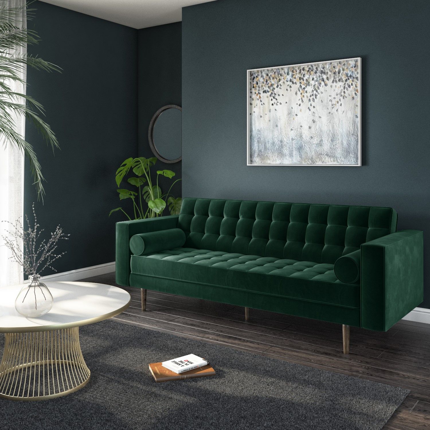 Green Velvet 3 Seater Sofa – Elba – Furniture123 Within 75" Green Velvet Sofas (View 15 of 20)