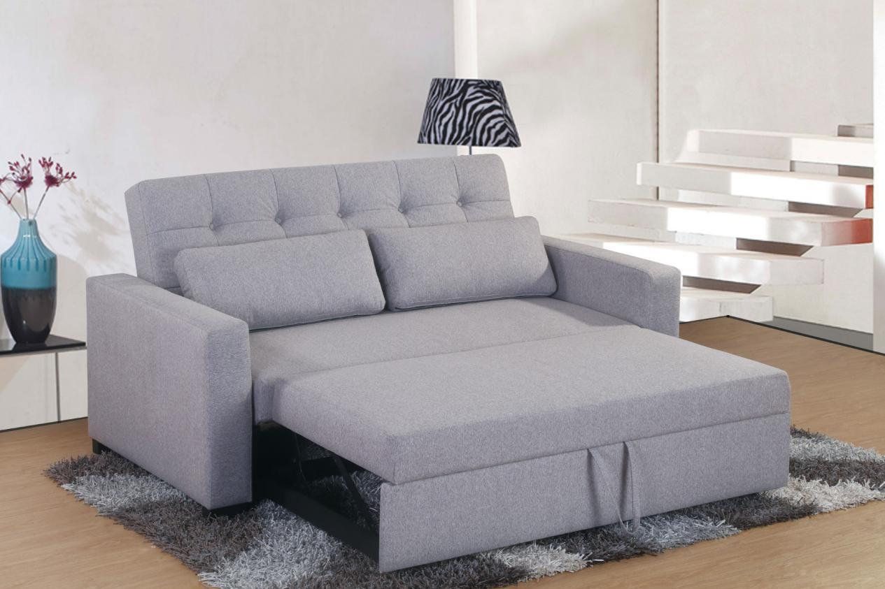Grey Fabric Two Seater Pull Out Sofa Bed | Elechome Regarding 2 In 1 Gray Pull Out Sofa Beds (Gallery 3 of 20)