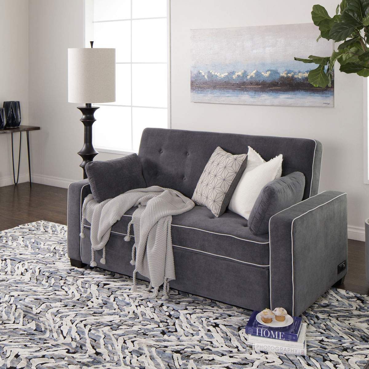 Grey Queen Pull Out Sleeper Sofa With Usb Port | Jerome's Furniture Inside 3 In 1 Gray Pull Out Sleeper Sofas (Gallery 4 of 20)