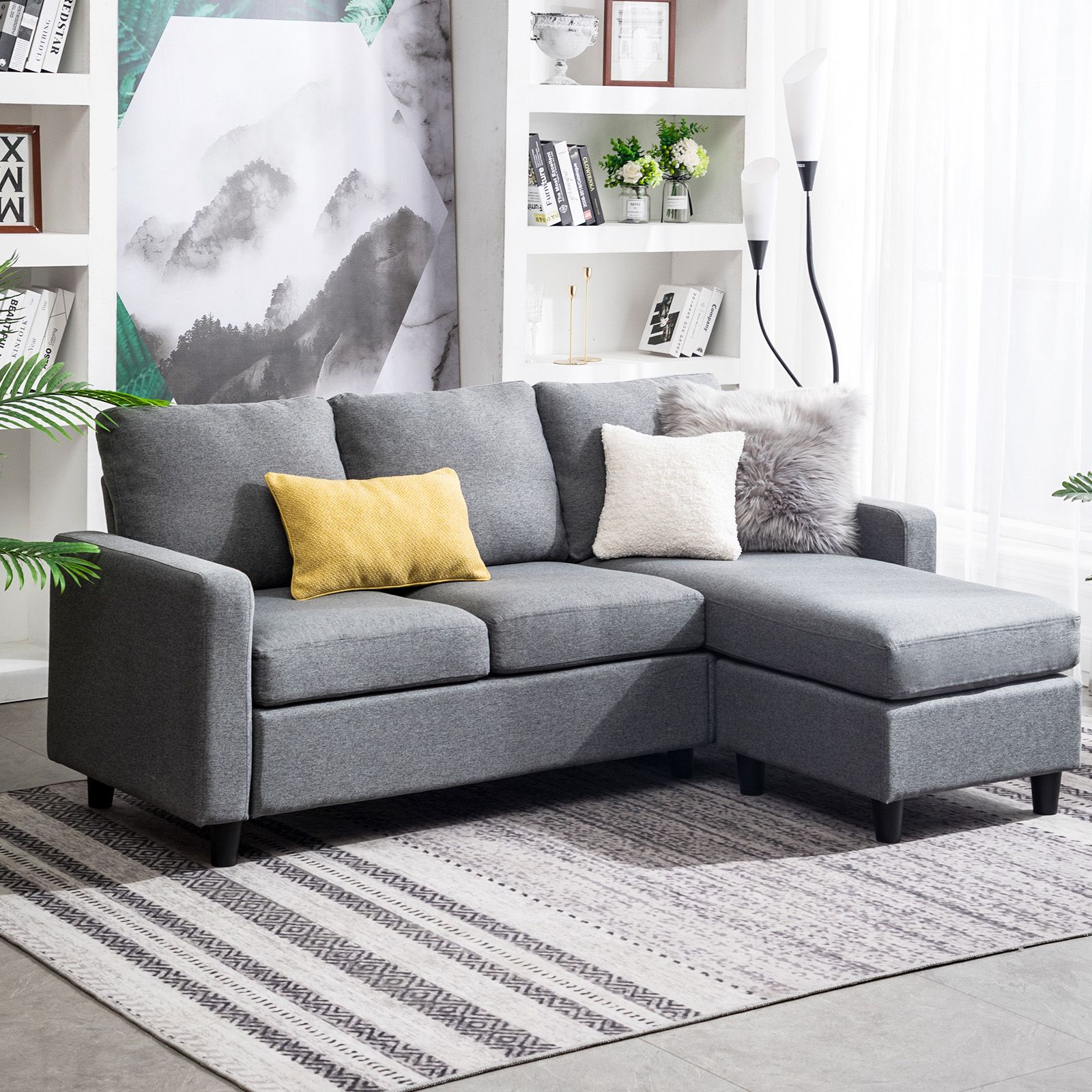 Grey Sectional Sofa L Shaped Couch W/reversible Chaise For Small Space Throughout Sofas For Small Spaces (Gallery 19 of 20)