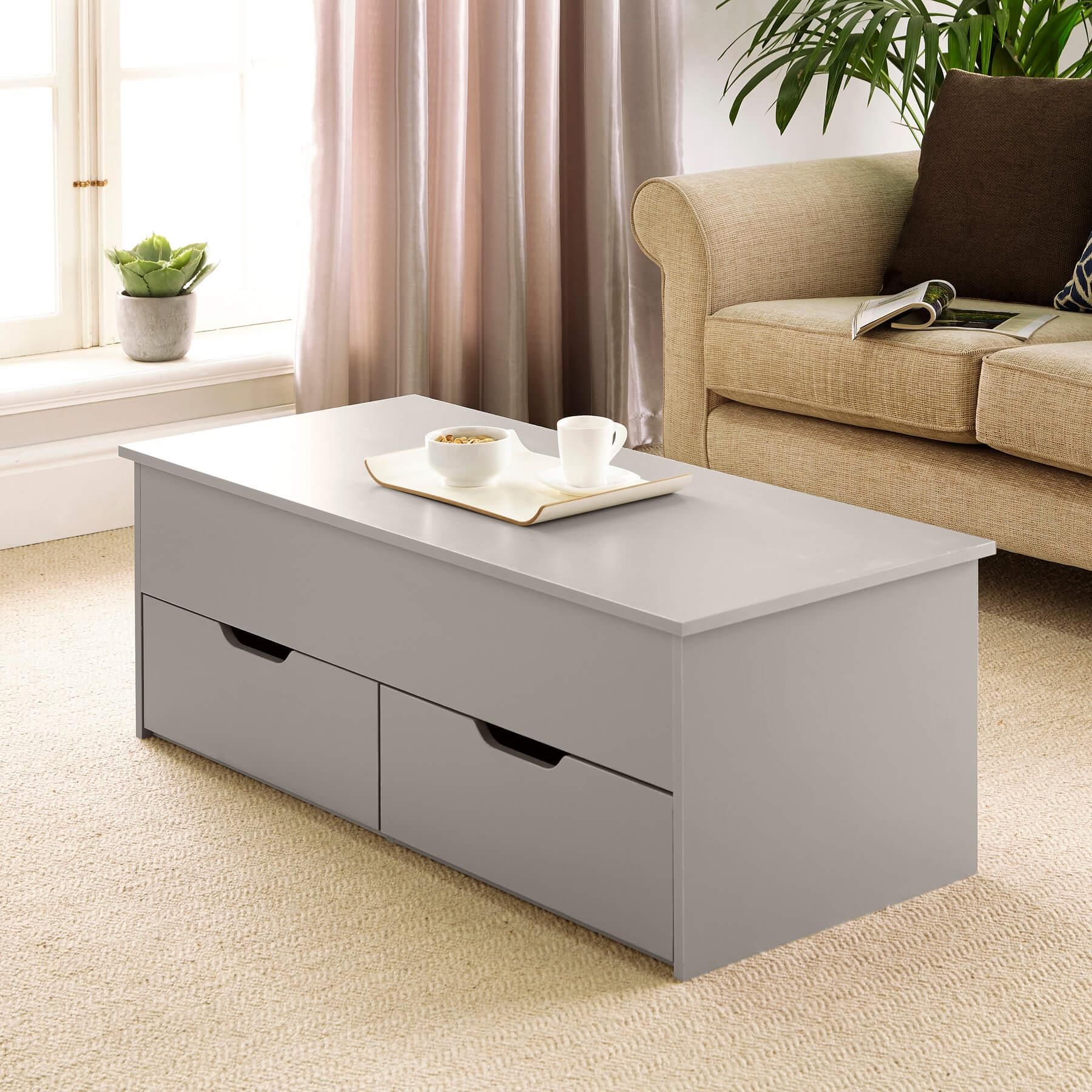 Grey Wooden Coffee Table With Lift Up Top And 2 Large Storage Drawers Inside Lift Top Coffee Tables With Storage Drawers (View 7 of 20)