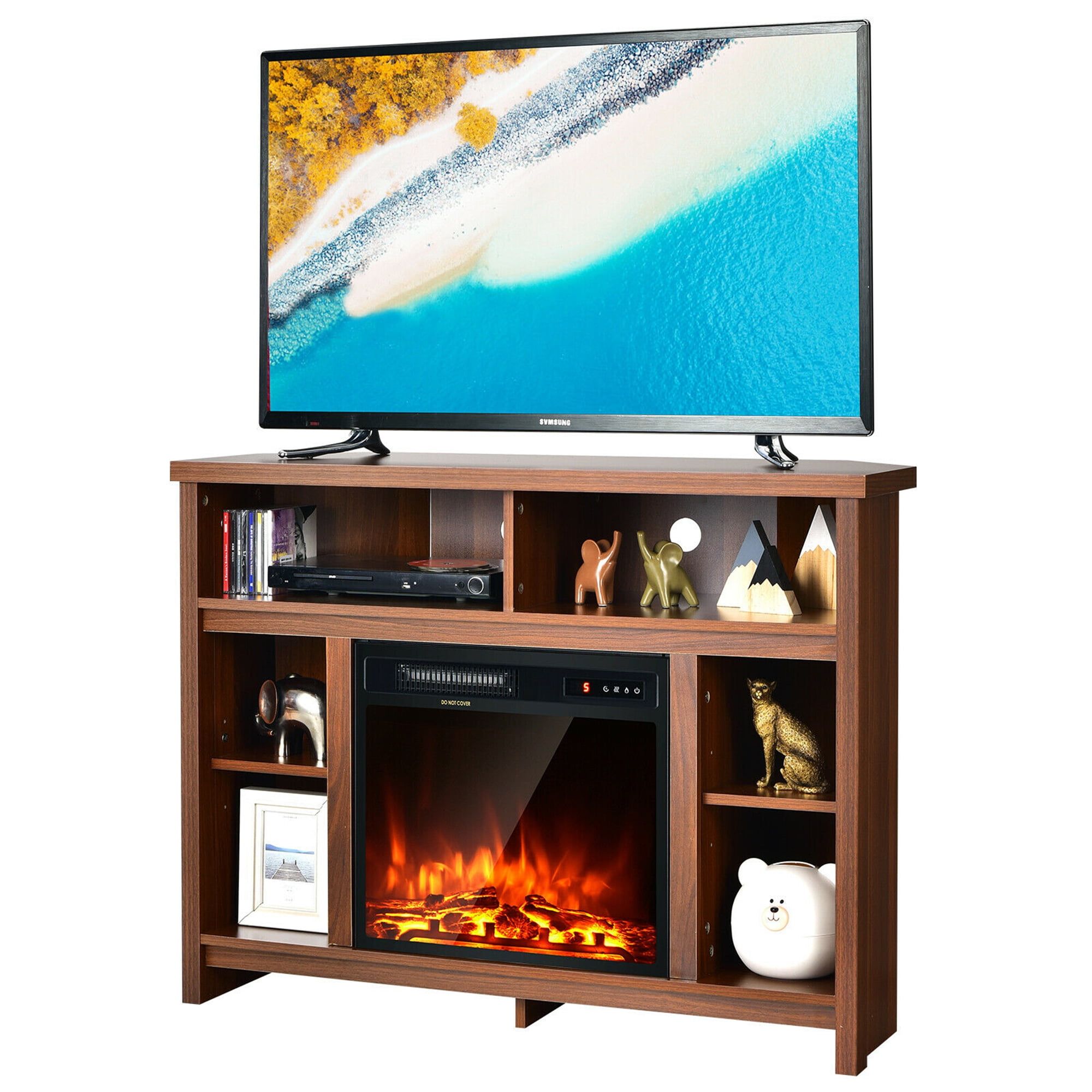 Gymax 41.5'' Corner Fireplace Tv Stand Storage Cabinet Electric Space Throughout Cafe Tv Stands With Storage (Gallery 10 of 20)