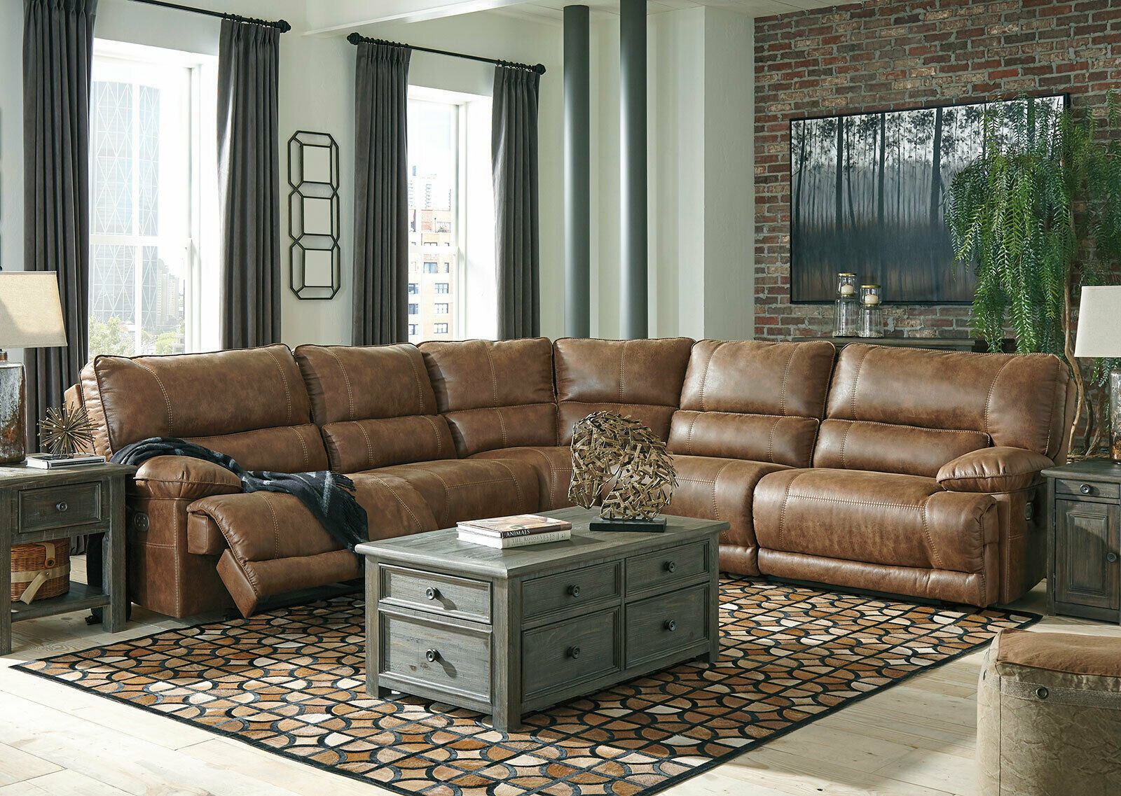Hamburg 5pcs Sectional Living Room Brown Faux Leather Power Reclining Within Faux Leather Sectional Sofa Sets (Gallery 3 of 21)