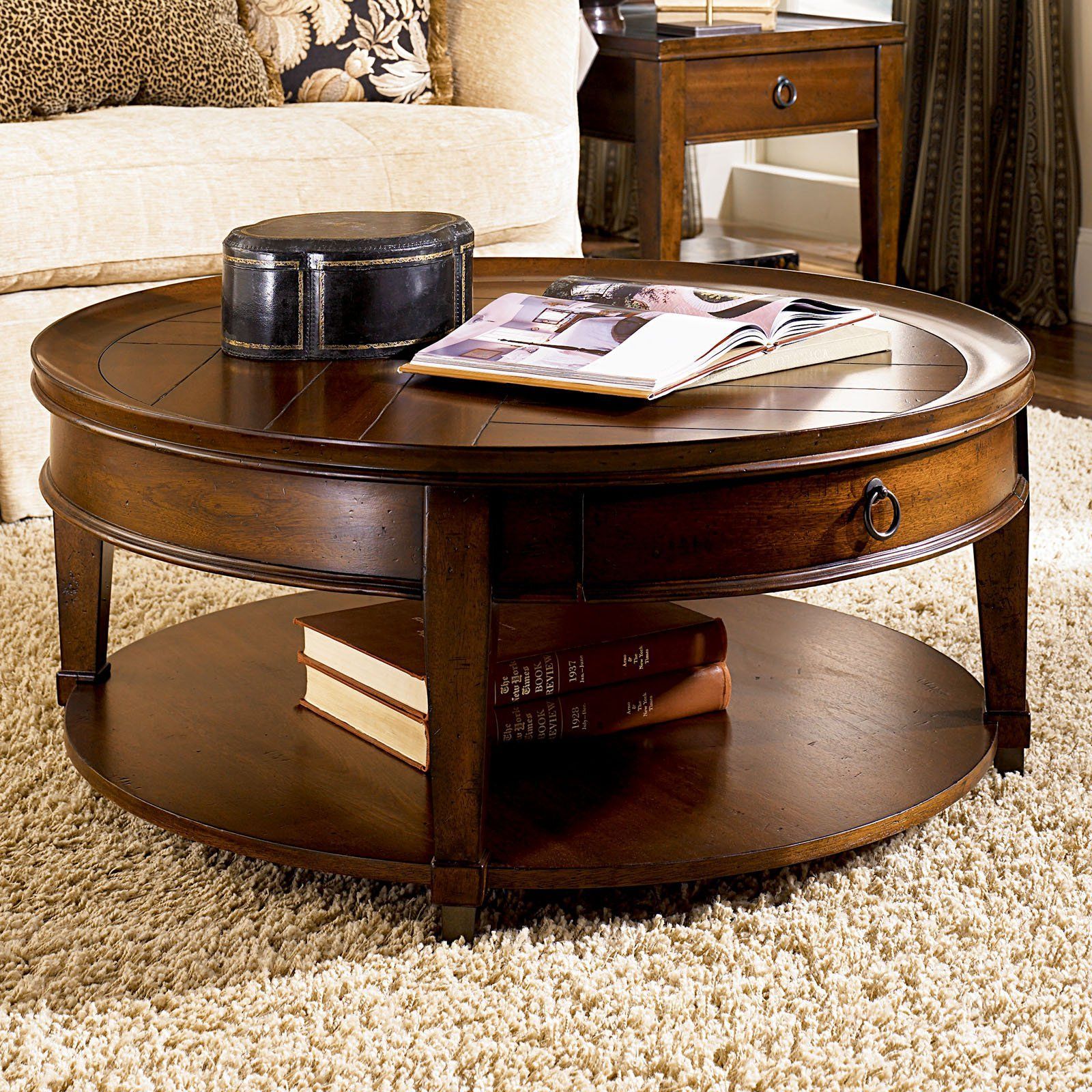 Hammary Sunset Valley Round Cocktail Table – Rich Mahogany | Mahogany Inside Round Coffee Tables With Storage (View 15 of 20)