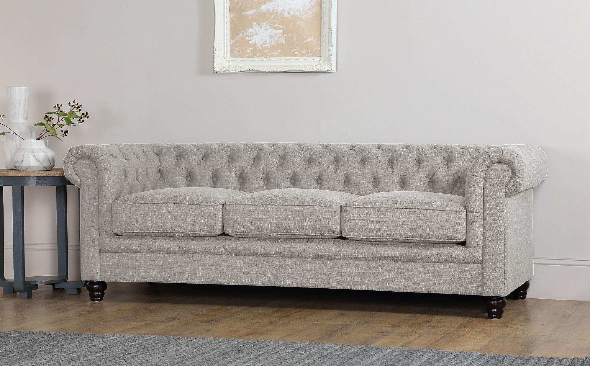 Hampton Light Grey Fabric 3 Seater Chesterfield Sofa | Furniture Choice In Sofas In Light Gray (View 13 of 22)