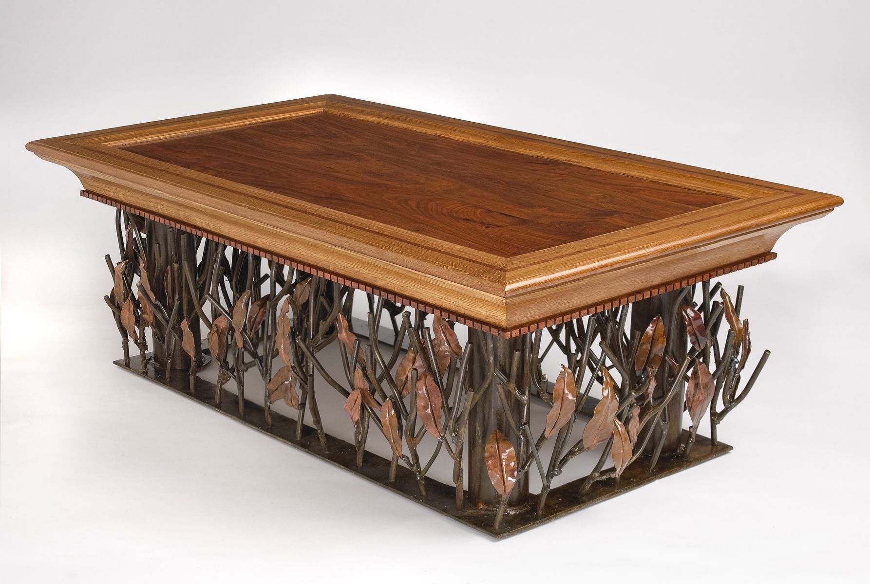 Hand Crafted Mesquite, Steel And Copper Coffee Tablerandy White Intended For Regency Cain Steel Coffee Tables (View 21 of 21)