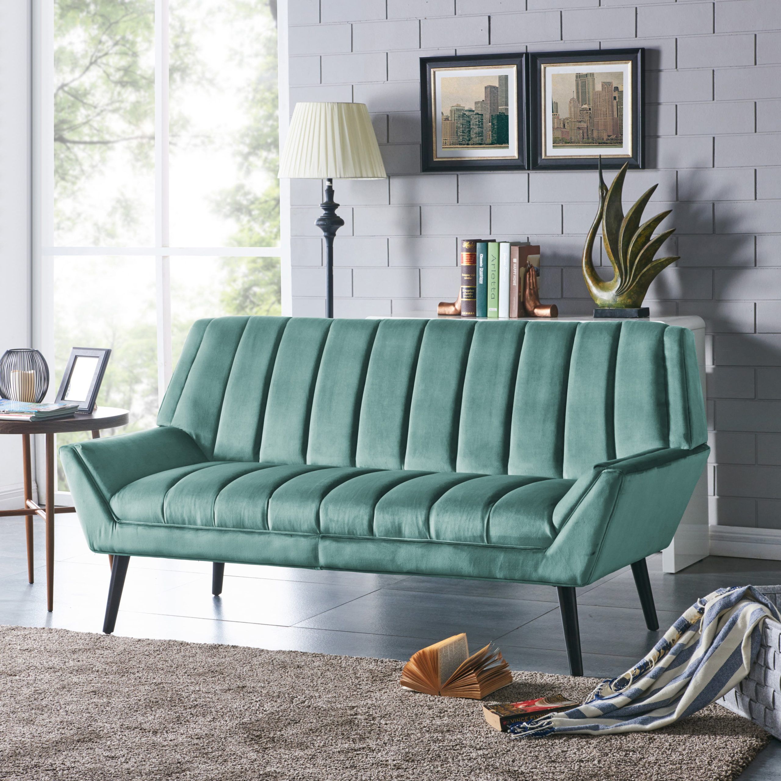 Handy Living Houston Mid Century Modern Turquoise Blue Velvet Sofa With Mid Century Modern Sofas (View 10 of 20)