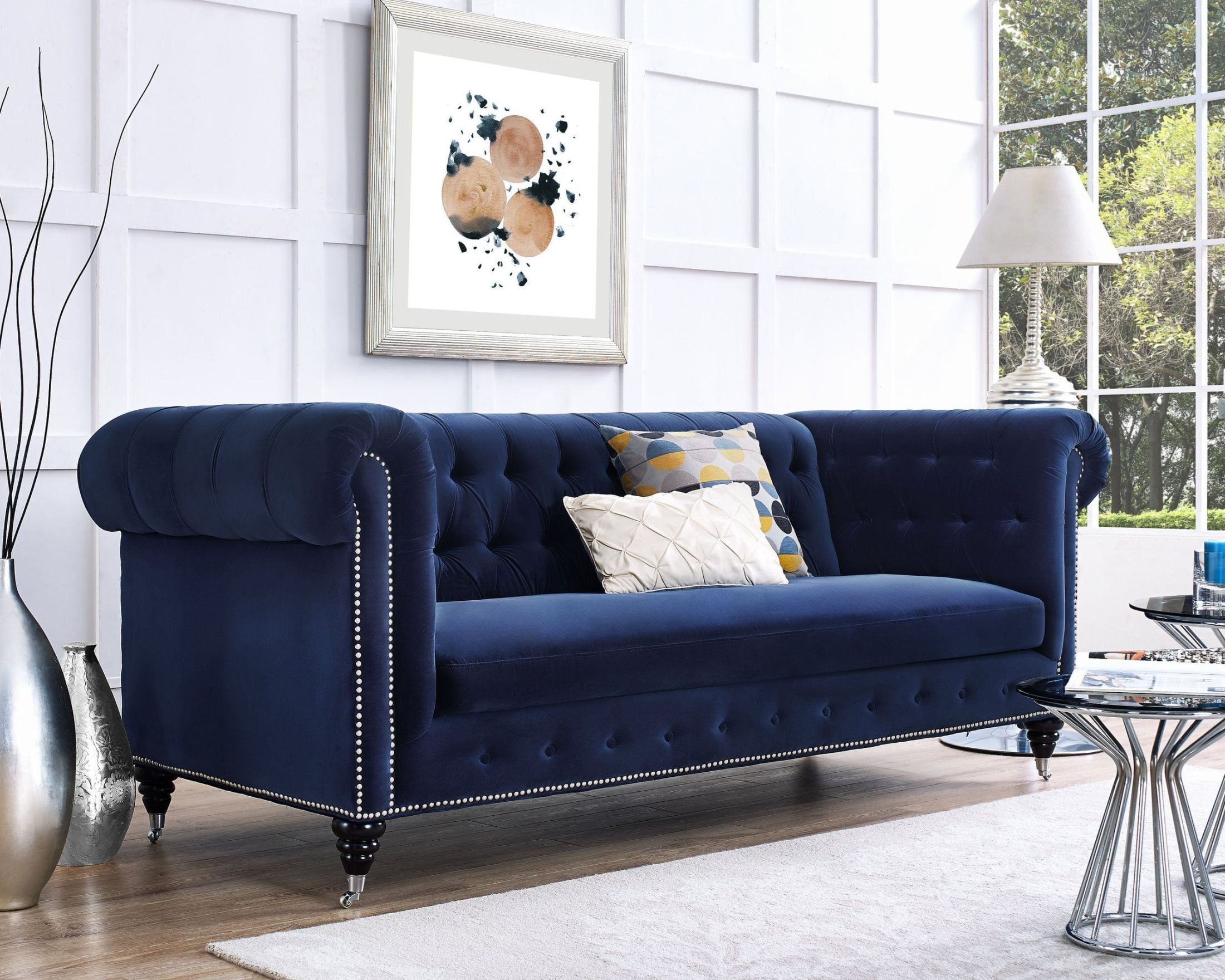 Hanny Navy Blue Velvet Sofa From Tov | Coleman Furniture For Sofas In Blue (View 13 of 20)