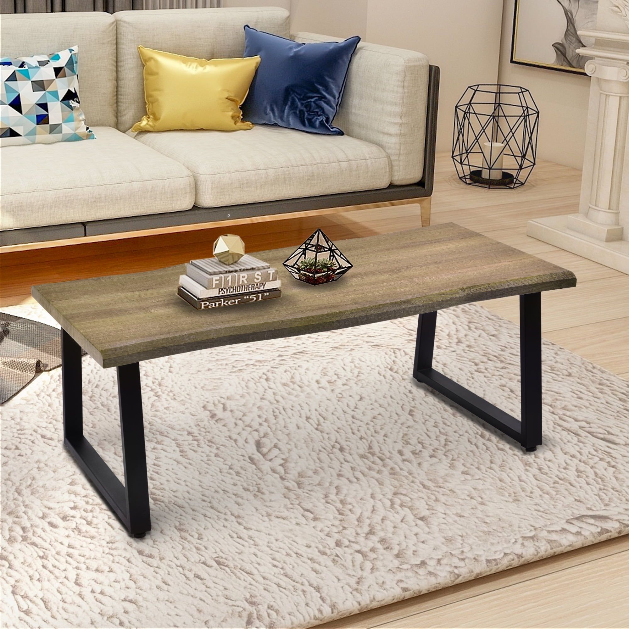 Harper&bright Designs Rustic Natural Coffee Table, Metal Frame With Round Coffee Tables With Steel Frames (Gallery 15 of 21)