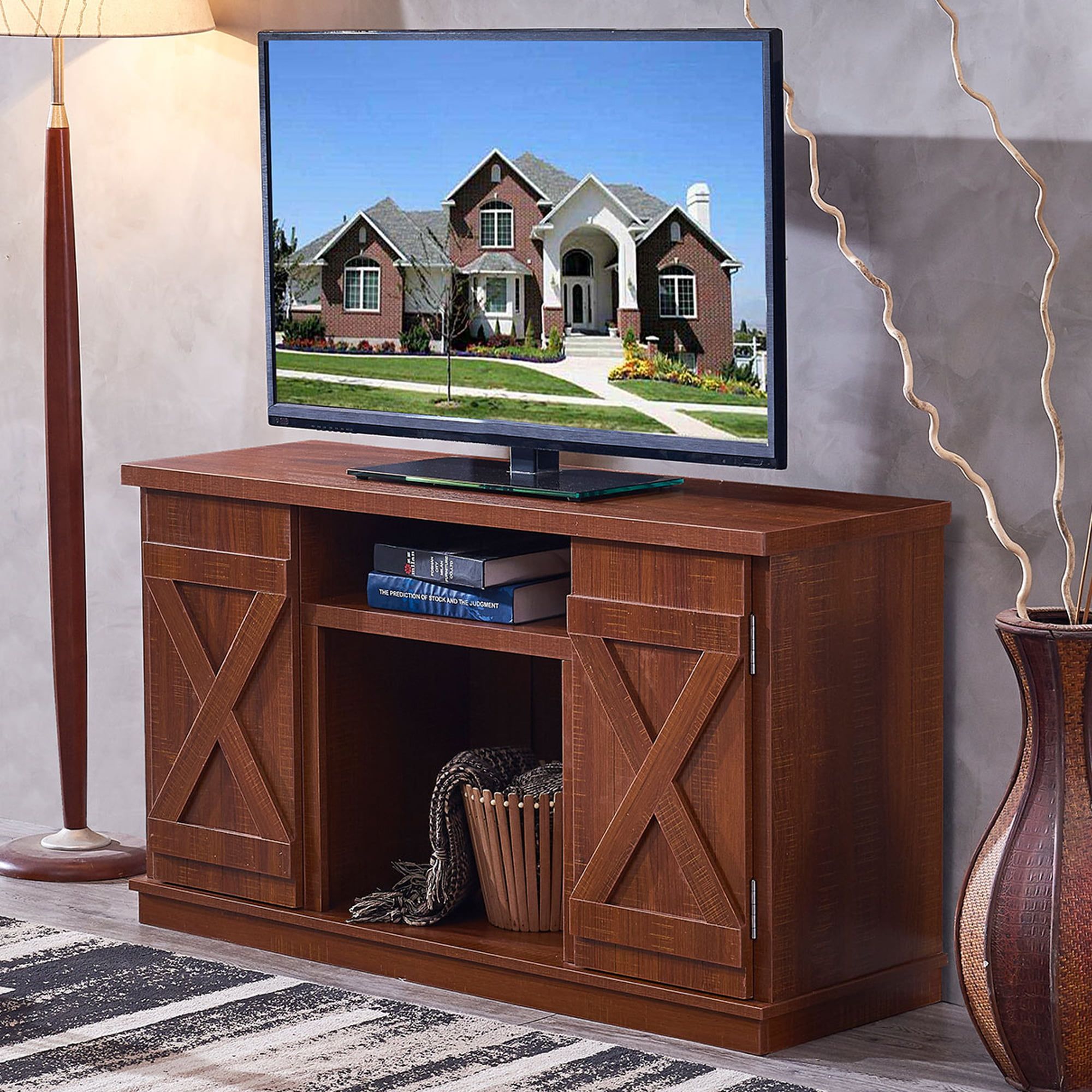Harper&bright Designs Wood Tv Stand Cabinet Entertainment Media Console With Wide Entertainment Centers (View 18 of 20)