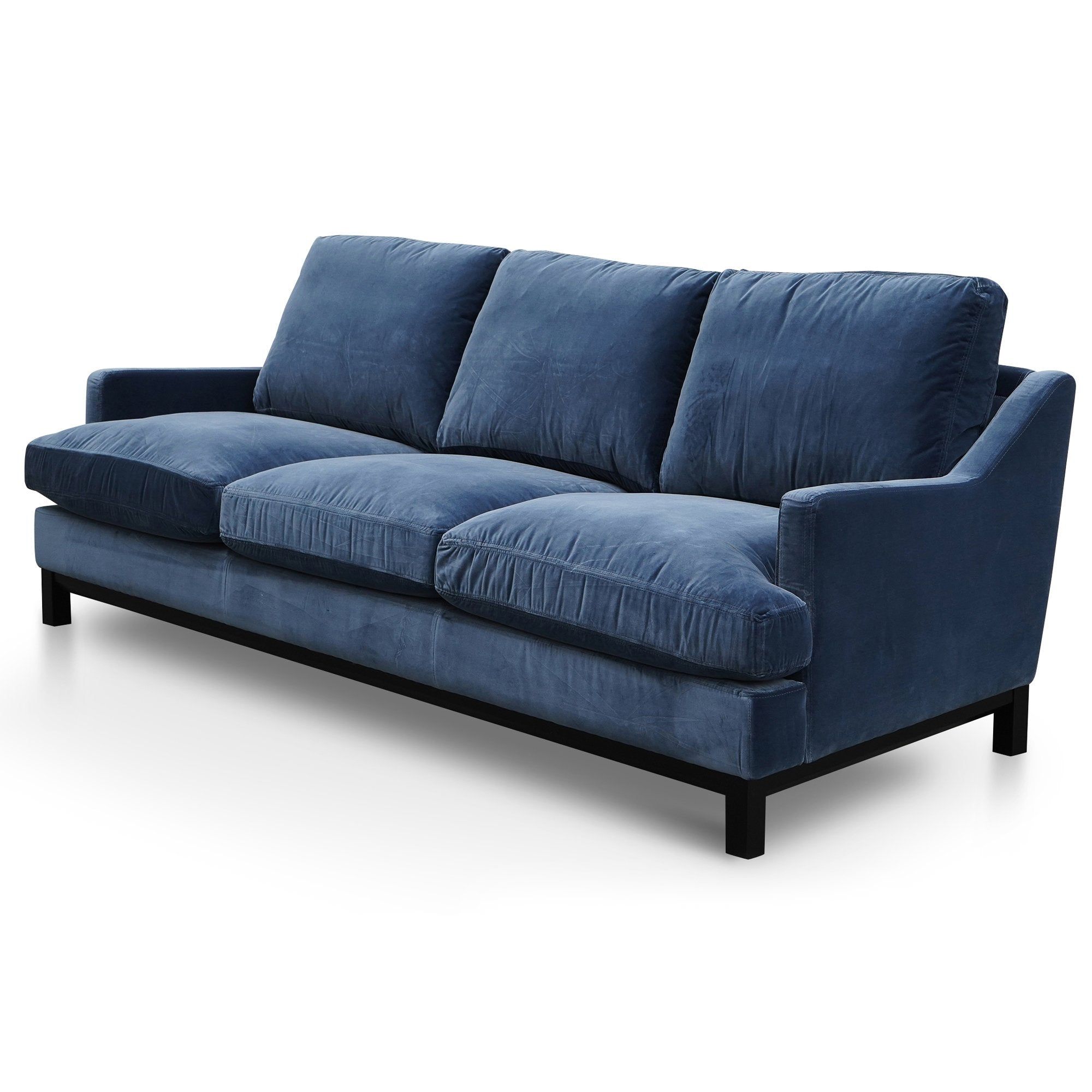 Hensley 3 Seater Fabric Sofa – Midnight Navy Velvet | Interior Secrets Within Navy Linen Coil Sofas (View 9 of 20)