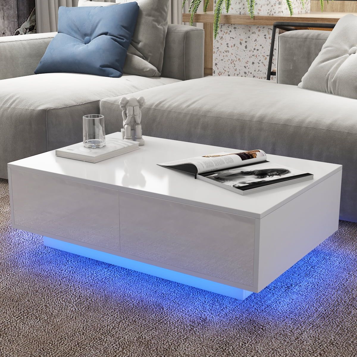 High Gloss Coffee Table With 4 Drawers Led Sofa Side End Table Living Within Led Coffee Tables With 4 Drawers (Gallery 1 of 20)