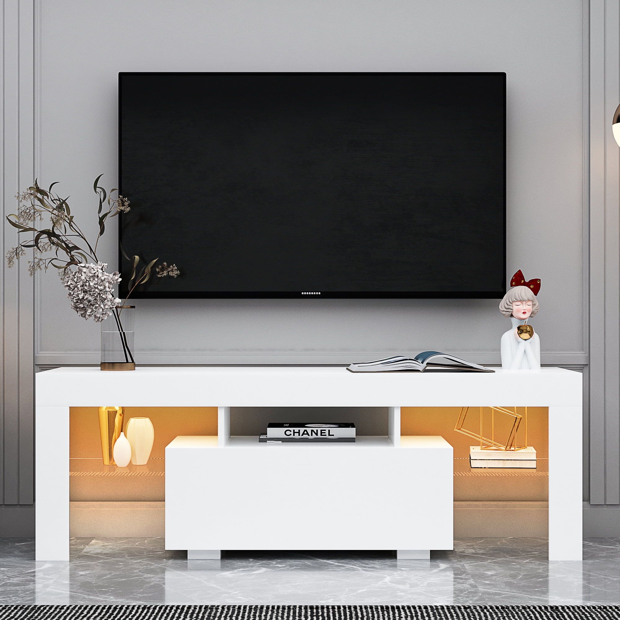 High Gloss Tv Stand 51.2inch Led Cabinet Year End Gift For Rgb Tv Entertainment Centers (Gallery 9 of 20)