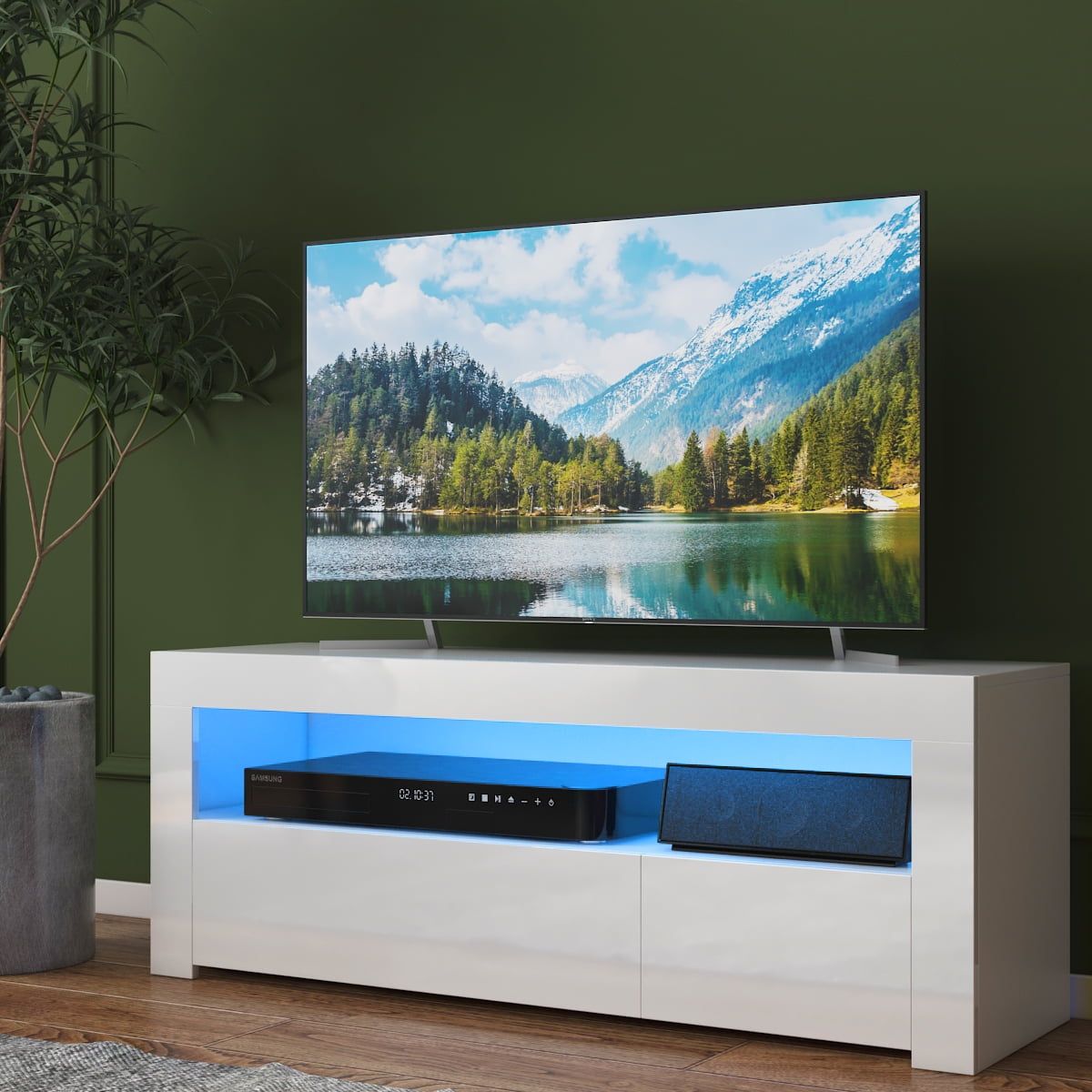 High Gloss Tv Stand Media Console Cabinet With 20 Colors Led Light Regarding Rgb Entertainment Centers Black (View 18 of 20)