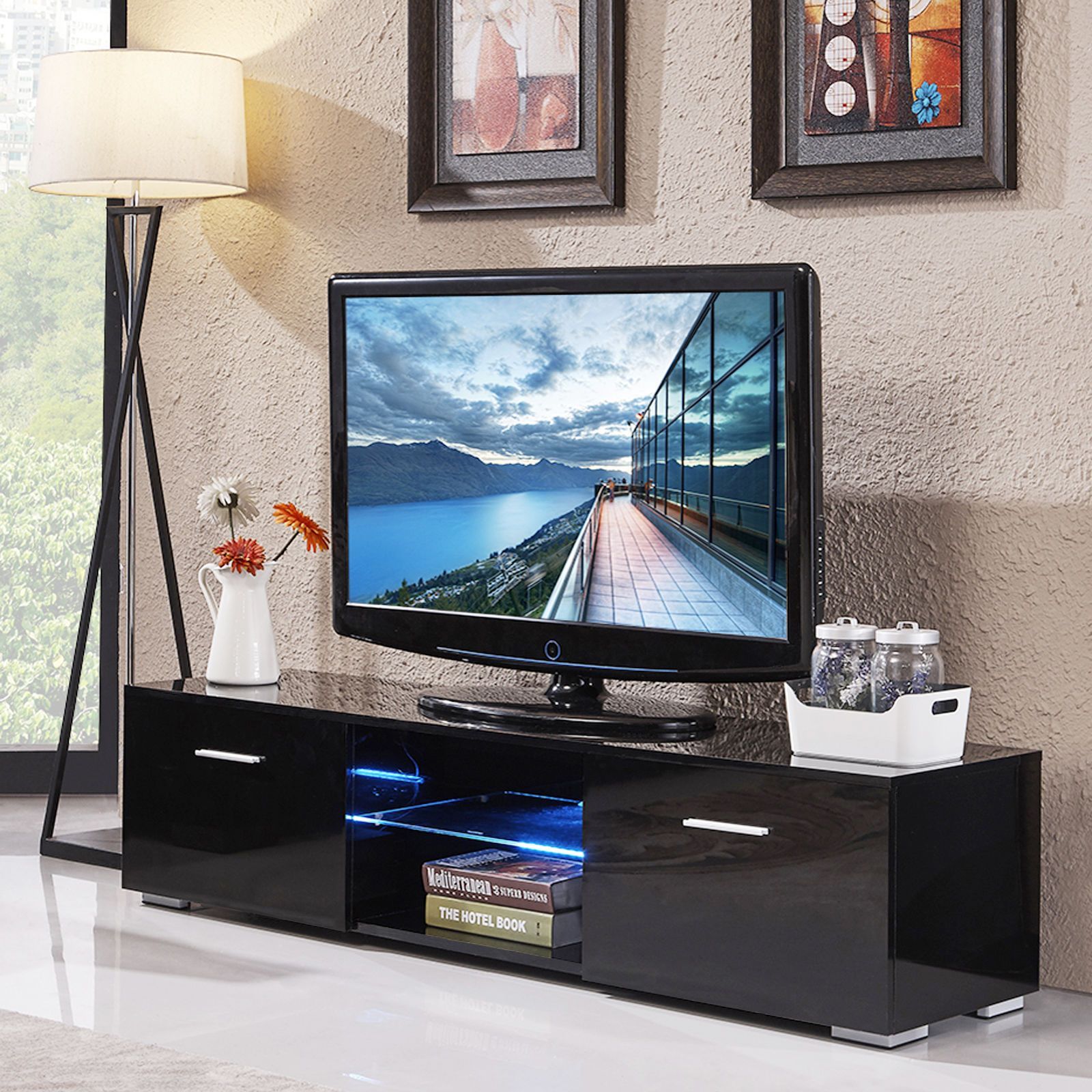 High Gloss Tv Stand Unit Cabinet Console Furniture W/led Shelves 2 Inside Led Tv Stands With Outlet (Gallery 10 of 20)