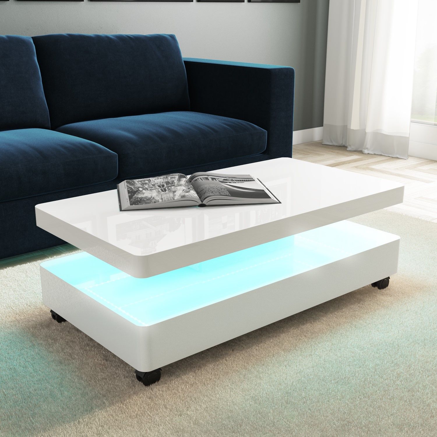 High Gloss White Coffee Table With Led Lighting 5060388562168 | Ebay In Led Coffee Tables With 4 Drawers (Gallery 11 of 20)