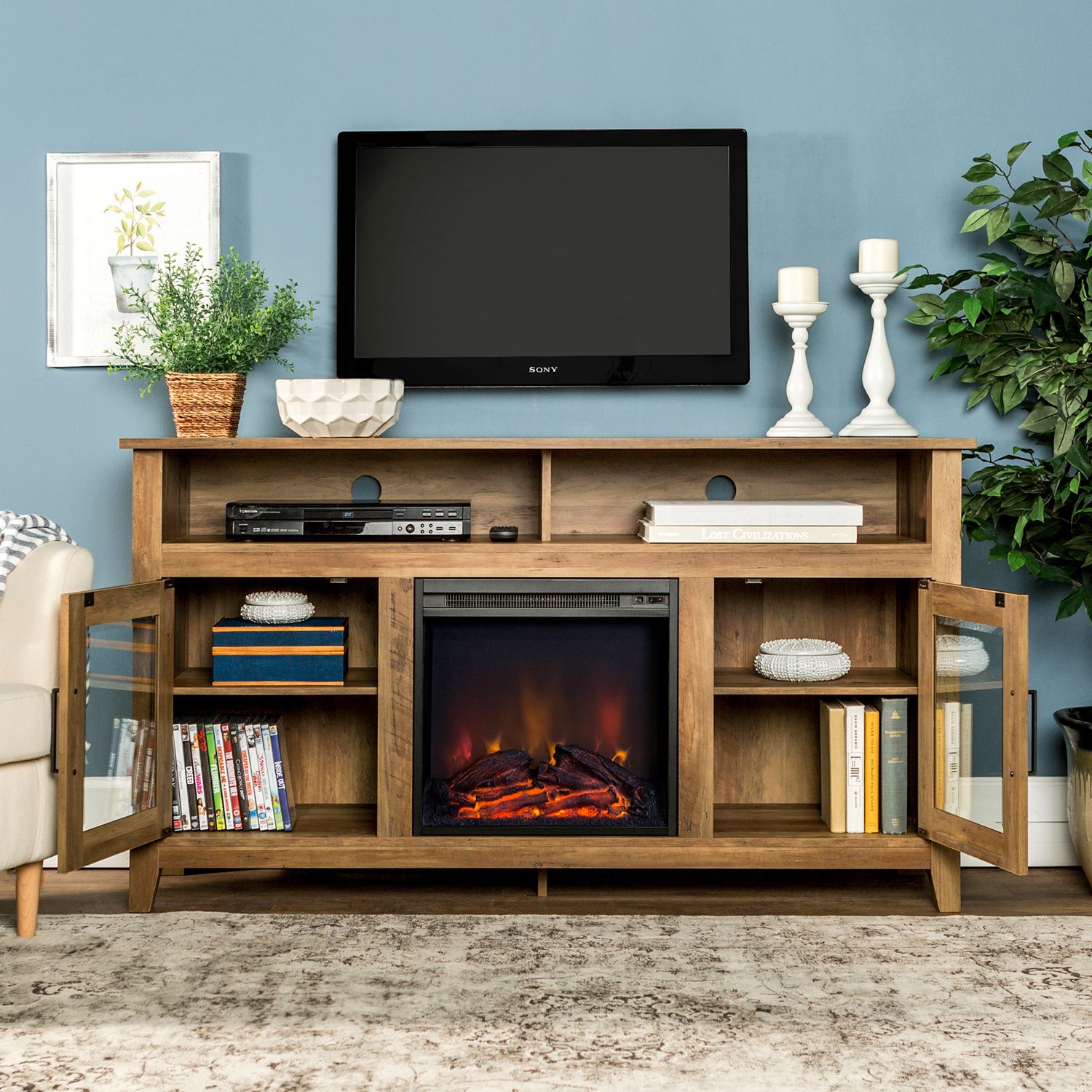 Highboy Wood Fireplace Tv Stand – Pier1 Intended For Wood Highboy Fireplace Tv Stands (View 3 of 20)