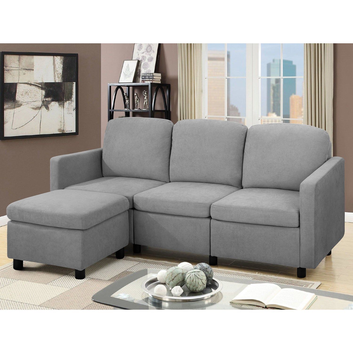 Homall Sectional Sofa Couch L Shaped Couch Modern Linen Fabric Convert With Regard To Convertible L Shaped Sectional Sofas (Gallery 20 of 20)