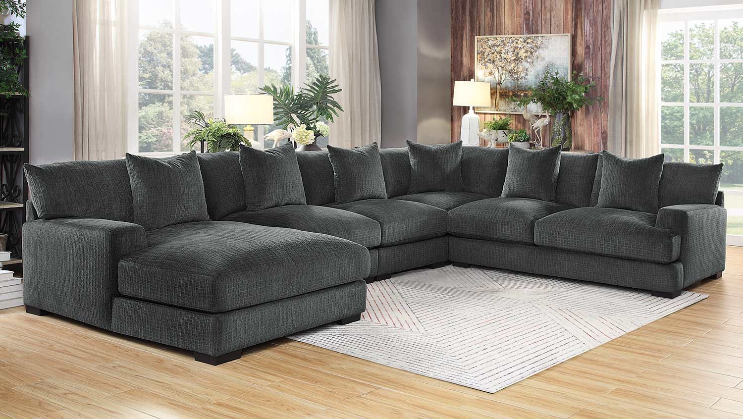 Homelegance Worchester Sectional Sofa Set – Dark Gray 9857dg Sofa Set Within Dark Grey Polyester Sofa Couches (Gallery 1 of 20)