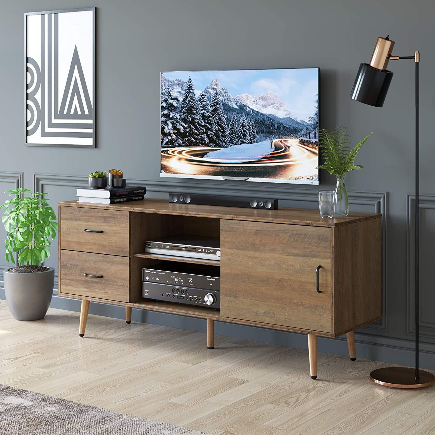 Homfa Tv Cabinet Media Console Table, Wood Tv Stand For Tvs Up To 60 Inside Modern Stands With Shelves (View 4 of 20)