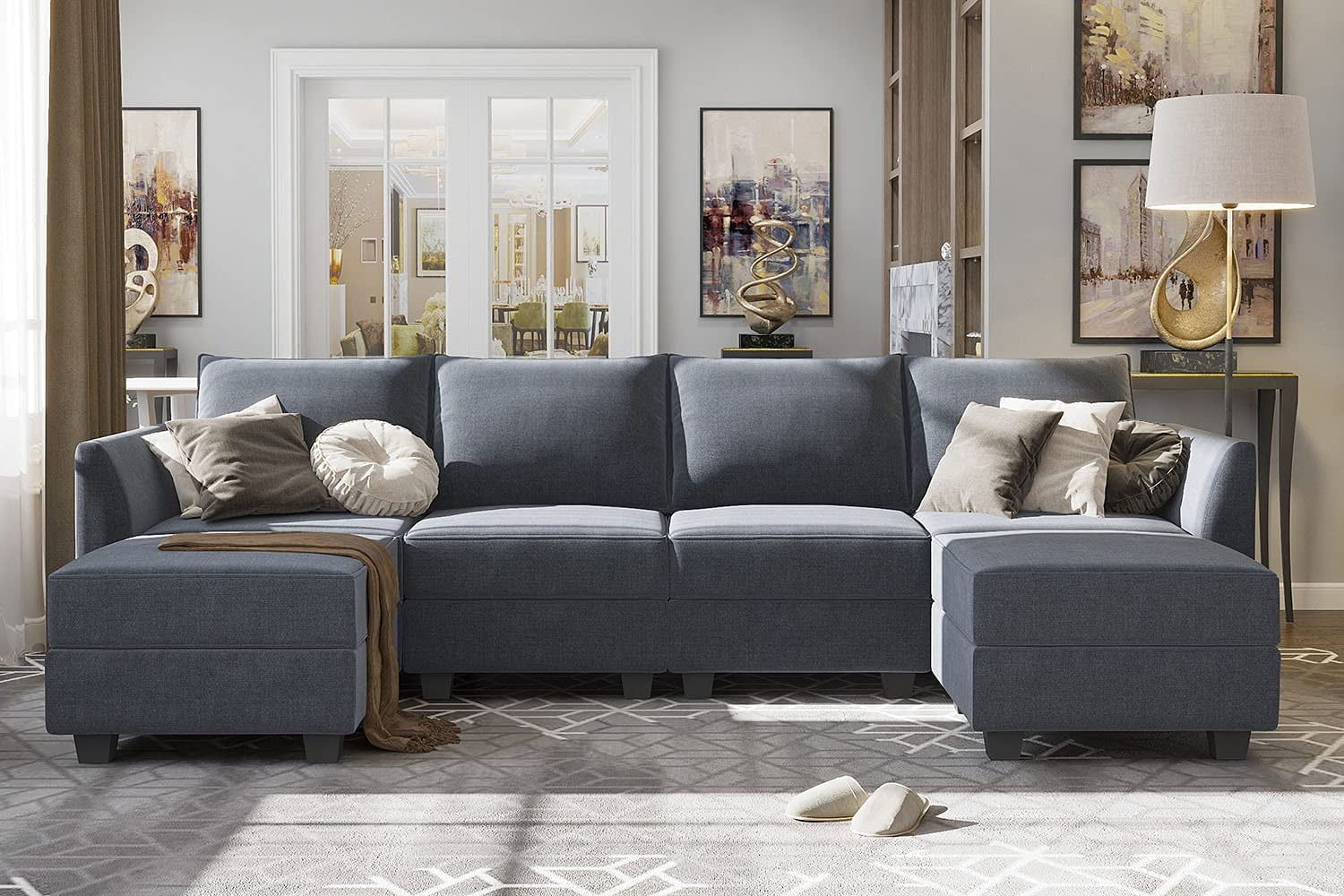 Honbay Sectional Couch With Reversible Chaise Modern L Shape Sofa 4 For Sofas In Bluish Grey (View 6 of 20)