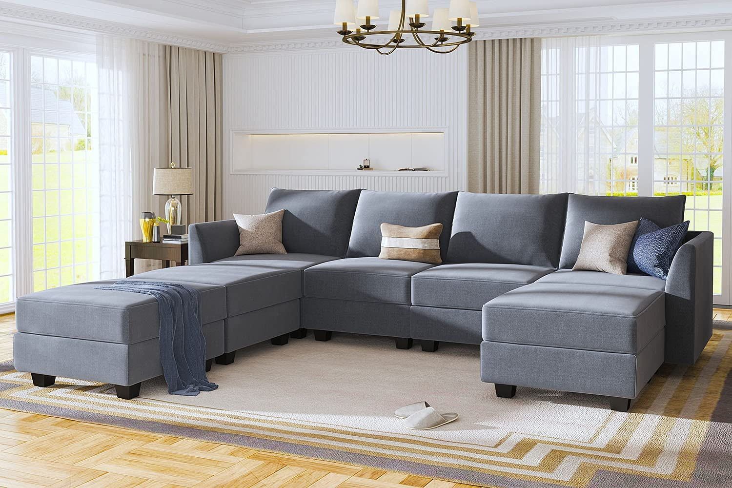 Honbay Sectional Sofas, Bluish Grey Wood – Walmart With Sofas In Bluish Grey (View 10 of 20)