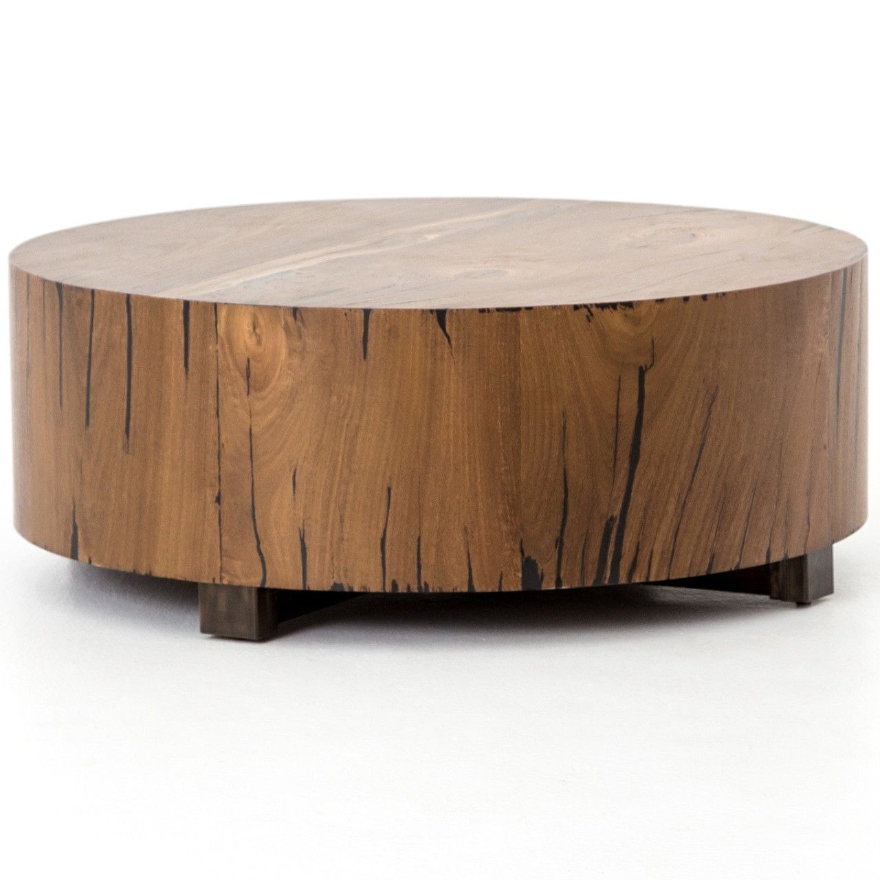 Hudson Round Natural Yukas Wood Block Coffee Table | Zin Home Throughout Coffee Tables With Round Wooden Tops (View 5 of 20)