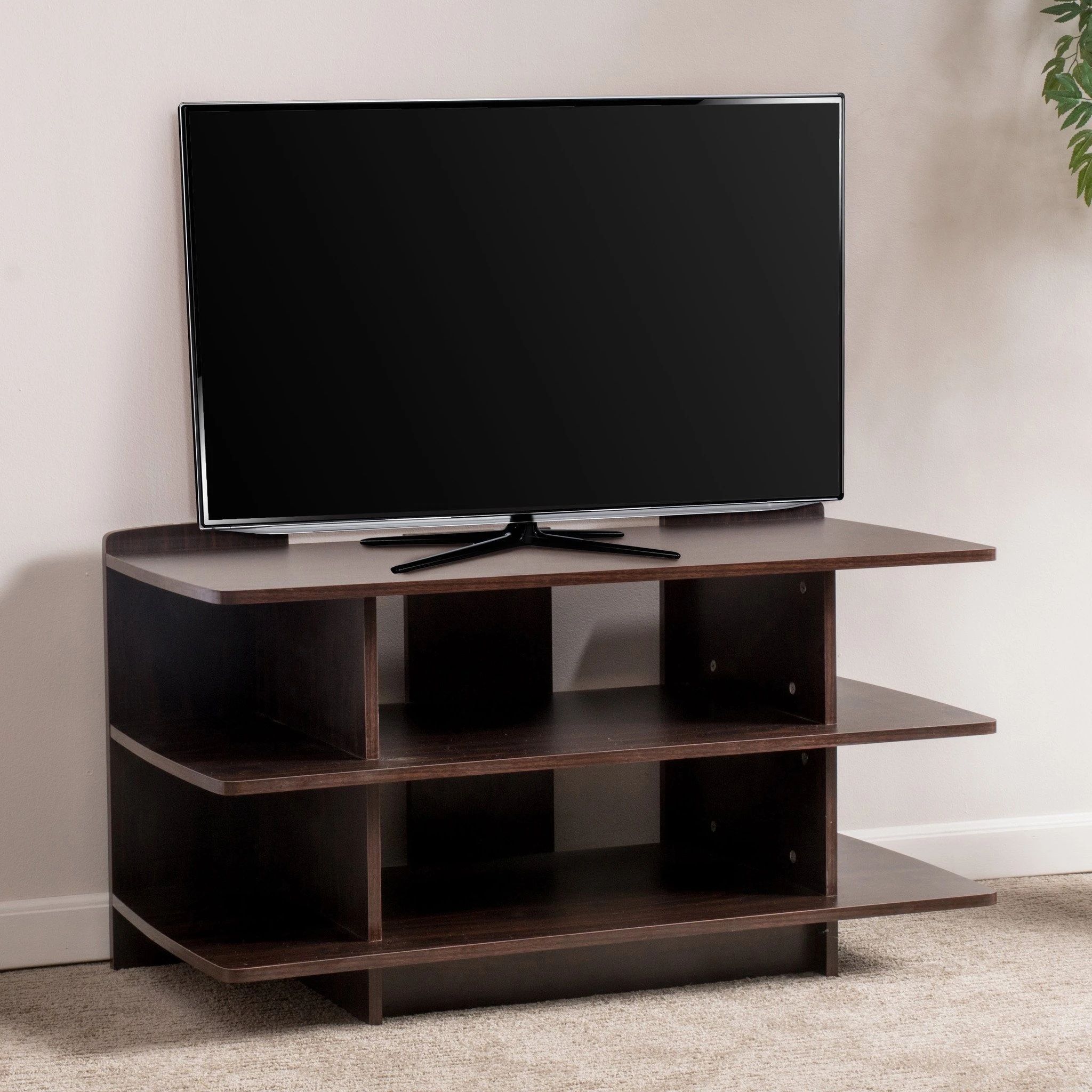 Ian 3 Tier Dark Walnut Wood Tv Console Stand In Tv Stands From With Tier Stand Console Cabinets (Gallery 3 of 20)