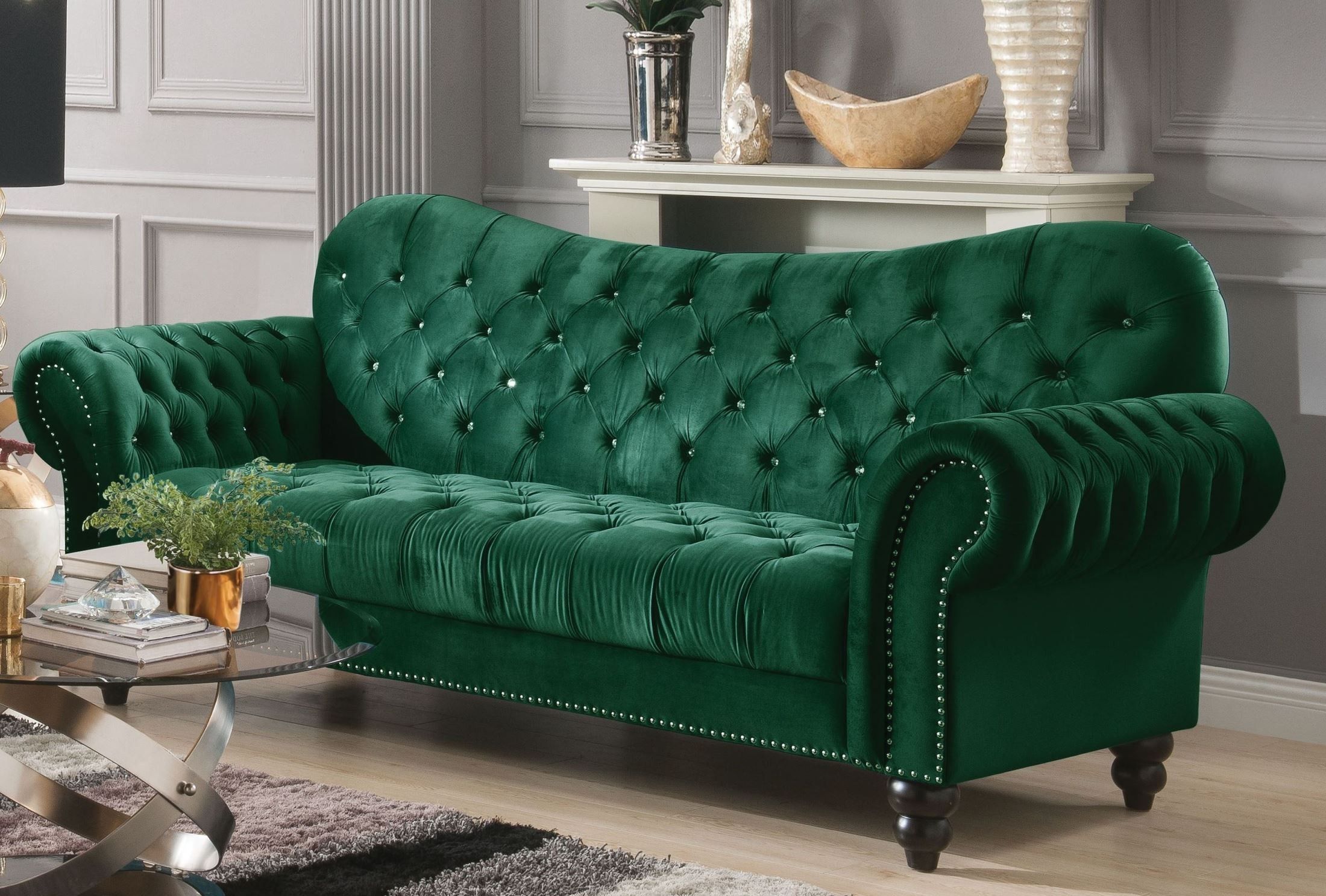 Iberis Green Velvet Living Room Set – 1stopbedrooms (View 12 of 20)