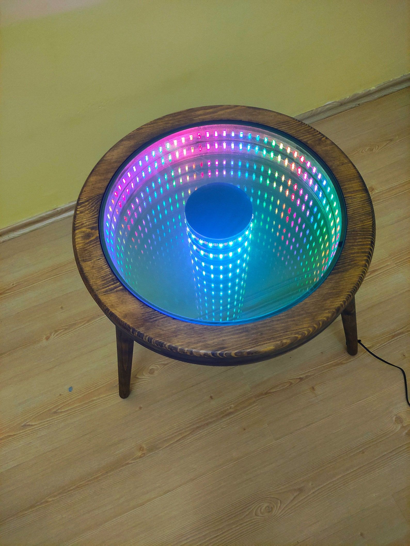 ?nfinity Mirror Coffee Table Led Light Table Wooden Coffee | Etsy Throughout Coffee Tables With Led Lights (Gallery 12 of 20)