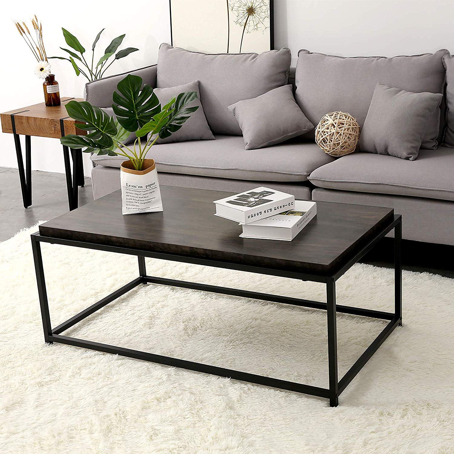 Ivinta Wood Coffee Table Modern Industrial Space Saving Couch Living With Regard To Espresso Wood Finish Coffee Tables (Gallery 9 of 21)