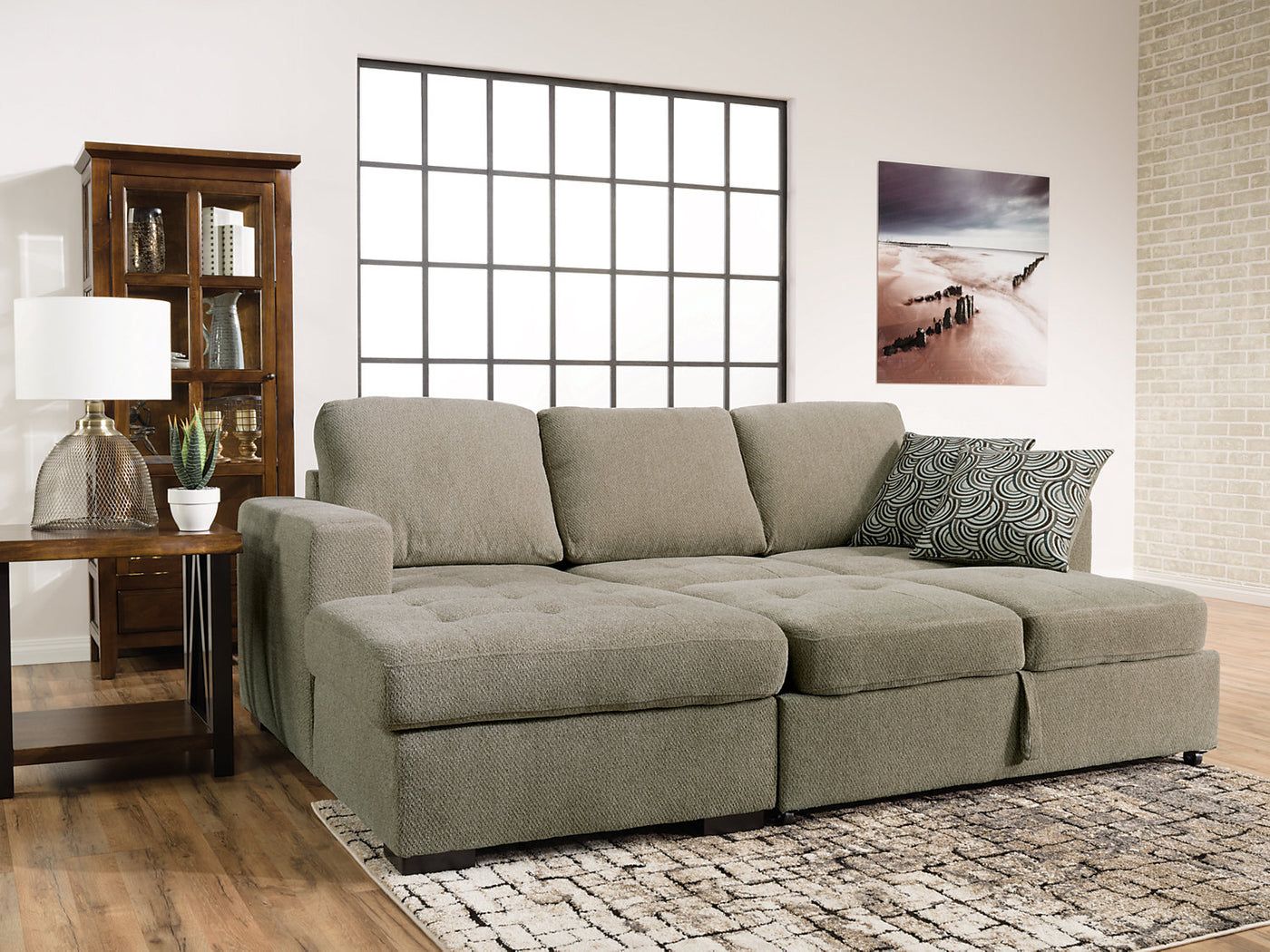 Izzy 2 Piece Chenille Left Facing Sleeper Sectional – Platinum | The Brick Intended For Left Or Right Facing Sleeper Sectionals (View 12 of 21)