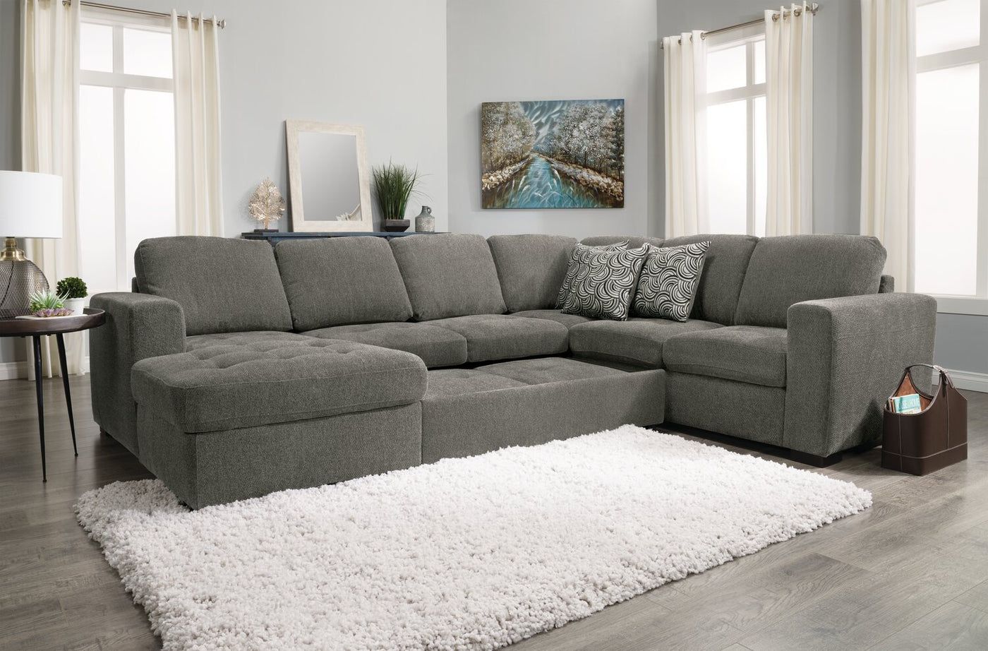 Izzy 4 Piece Chenille Sleeper Sectional With Left Facing Storage Ch Throughout Chenille Sectional Sofas (Gallery 19 of 20)
