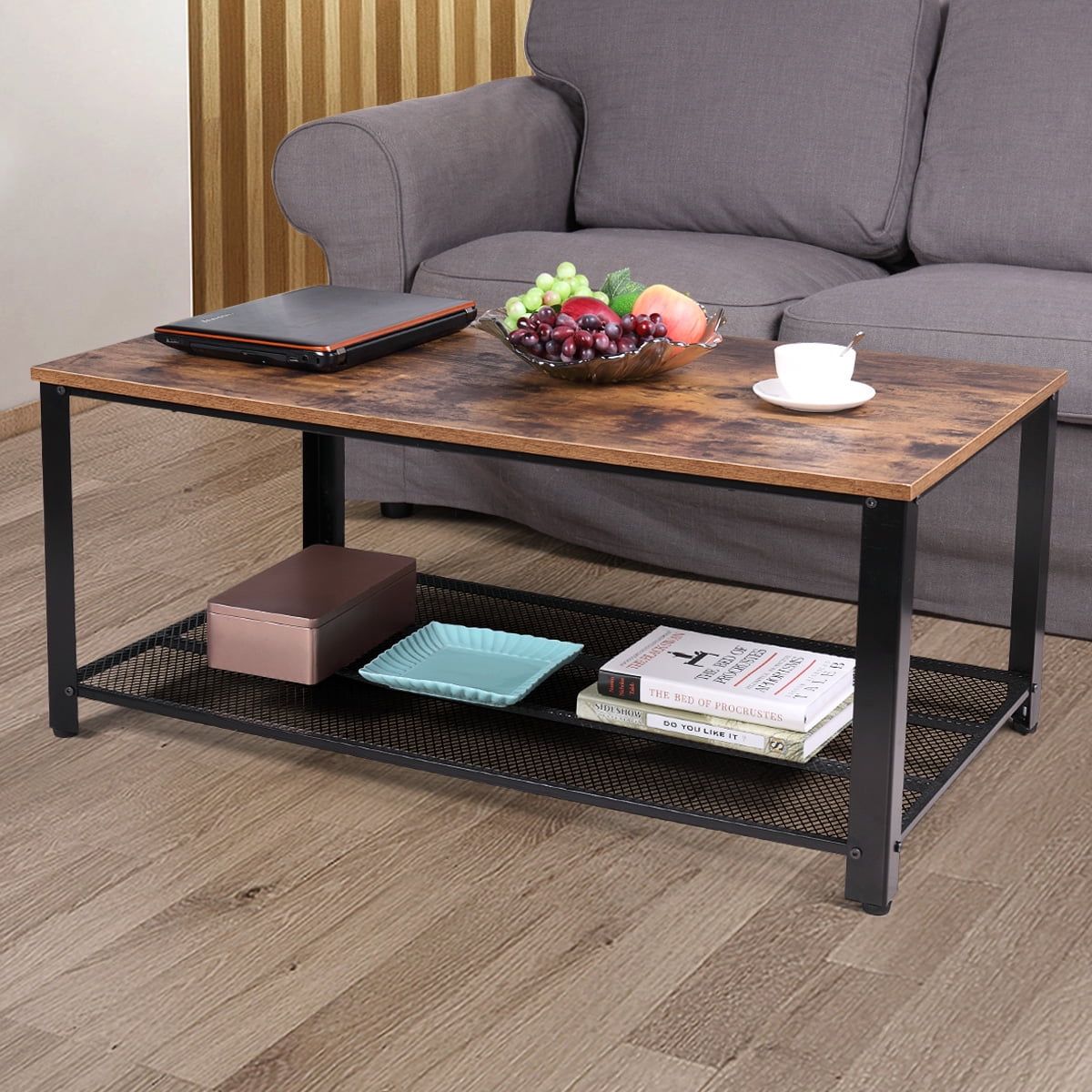 Jaxpety 2 Tier Cocktail Wood Coffee Table Rectangular Living Room Regarding Wood Coffee Tables With 2 Tier Storage (Gallery 1 of 20)