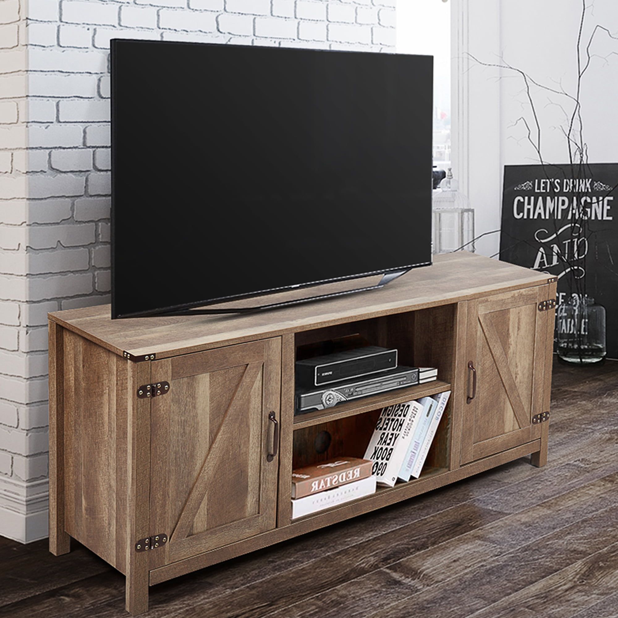 Jaxpety 58" Farmhouse Barn Door Tv Stand For Tvs Up To 65'', Wooden Pertaining To Modern Farmhouse Barn Tv Stands (View 18 of 20)