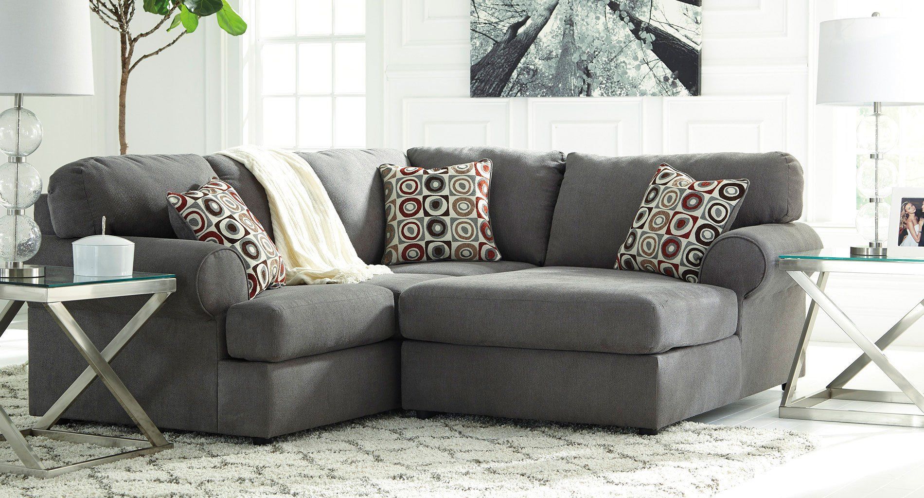 Jayceon Steel Small Right Chaise Sectional Signature Design In Inside Sofas For Compact Living (View 19 of 20)