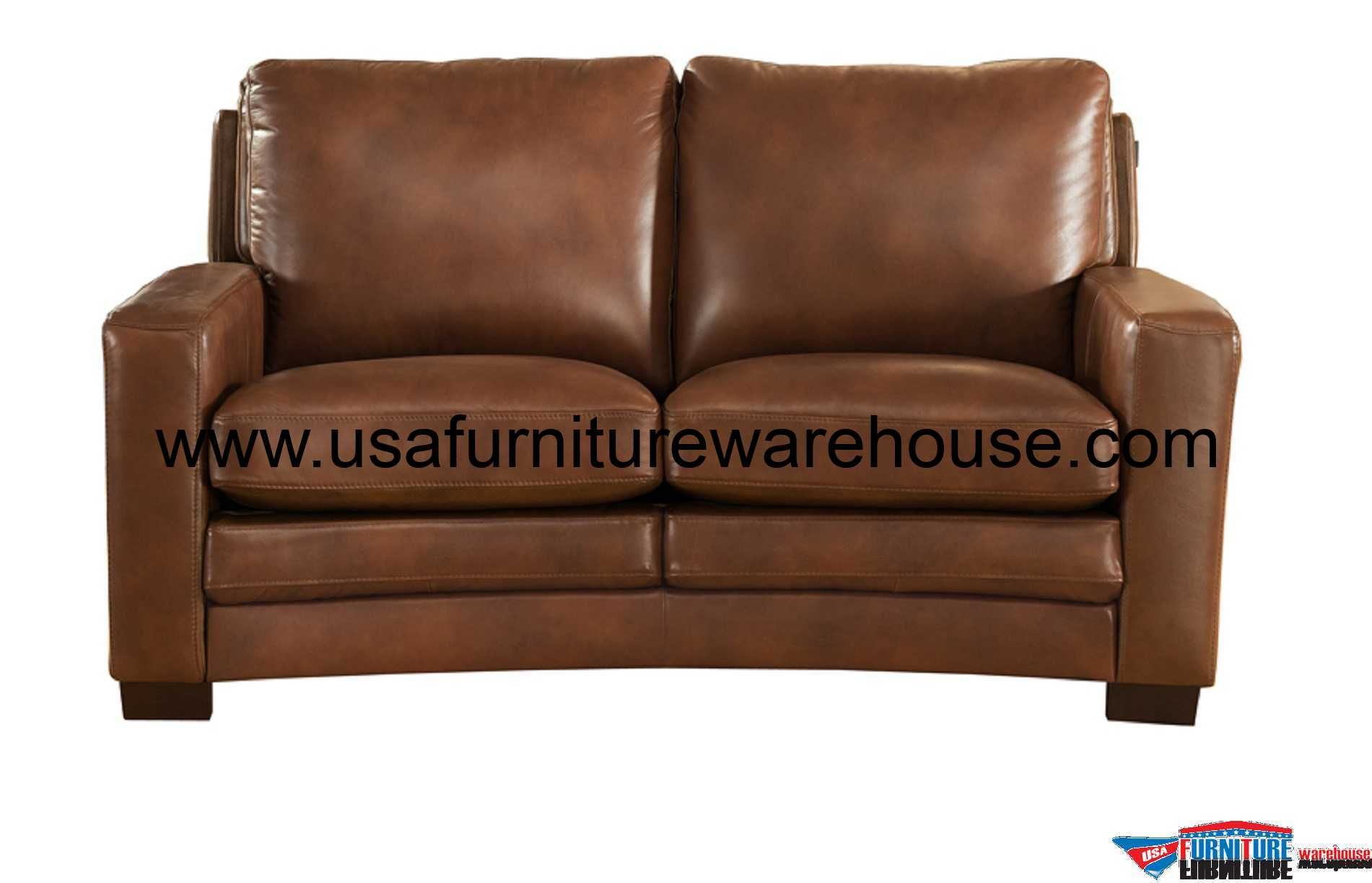 Joanna Full Top Grain Brown Leather Loveseat – Usa Furniture Warehouse With Regard To Top Grain Leather Loveseats (View 4 of 20)