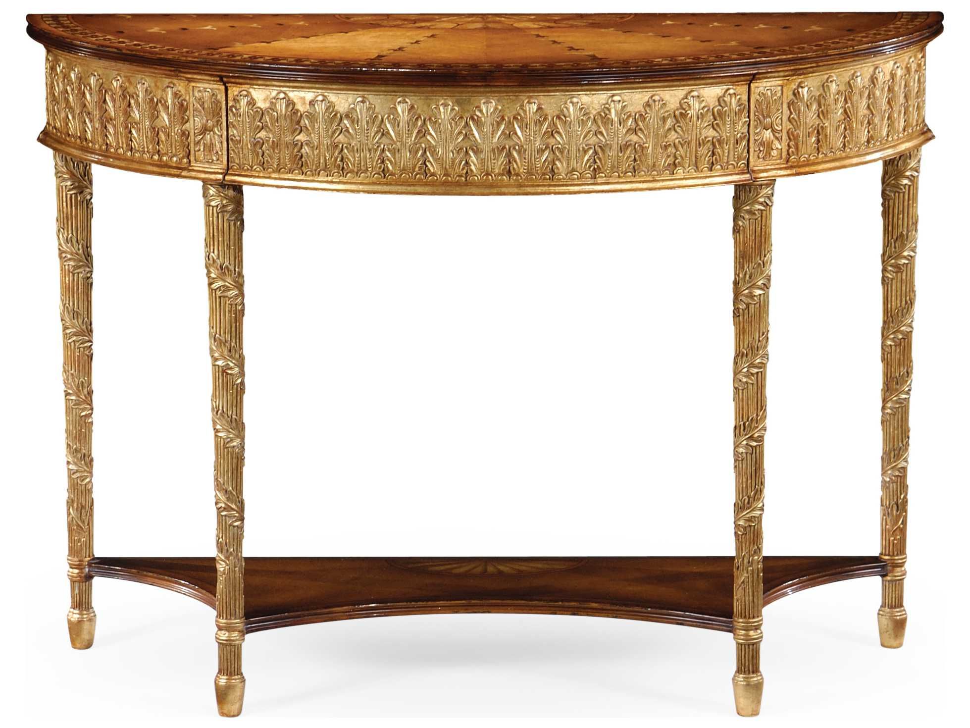Jonathan Charles Versailles Light Antique Gold Leaf 46.5 X 19 Demilune Inside Versailles Console Cabinets (Gallery 7 of 20)