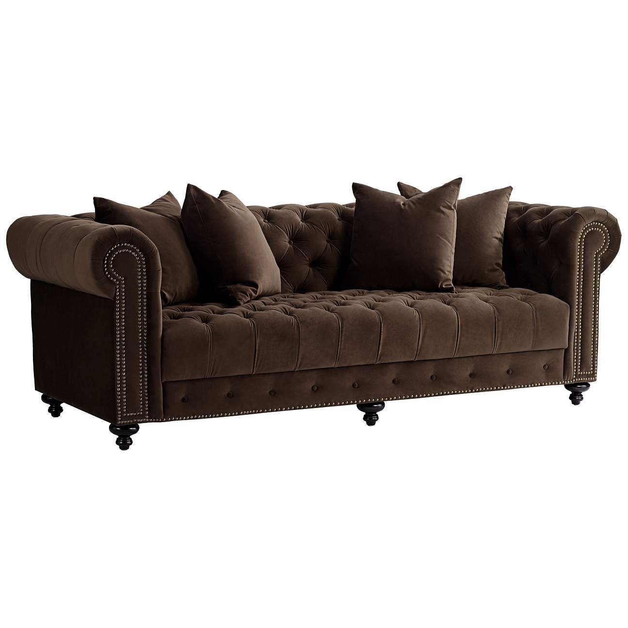 Jules 90"w Chocolate Brown Velvet Tufted Chesterfield Sofa – #58j03 Throughout Sofas In Chocolate Brown (Gallery 3 of 20)