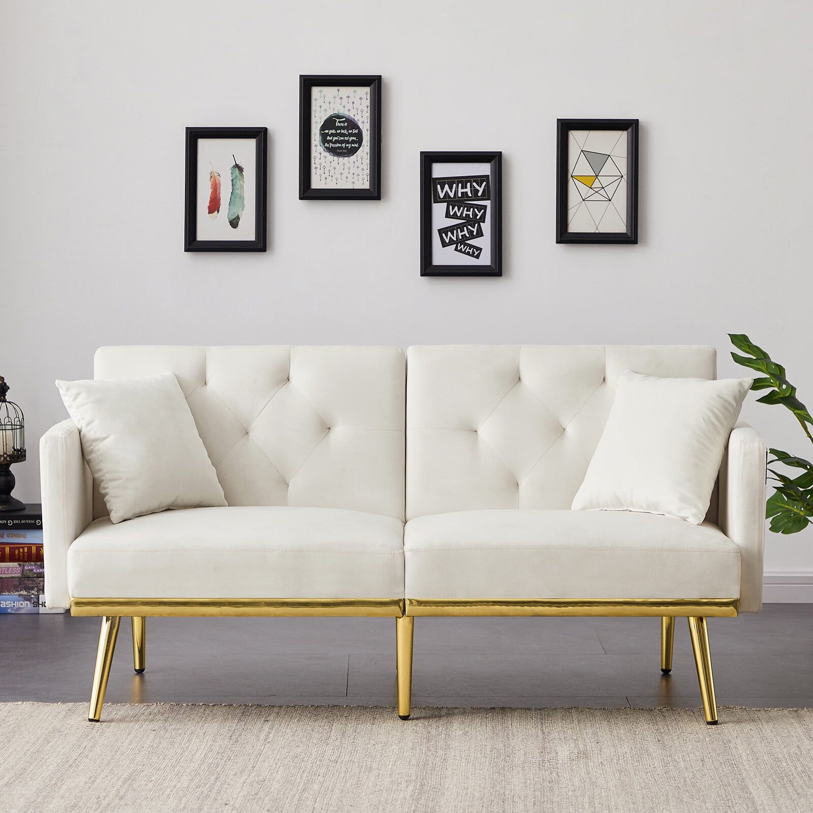 Kalefu Modern Convertible Velvet Sofa Couch Bed With Armrest Inside 66&quot; Convertible Velvet Sofa Beds (View 12 of 20)