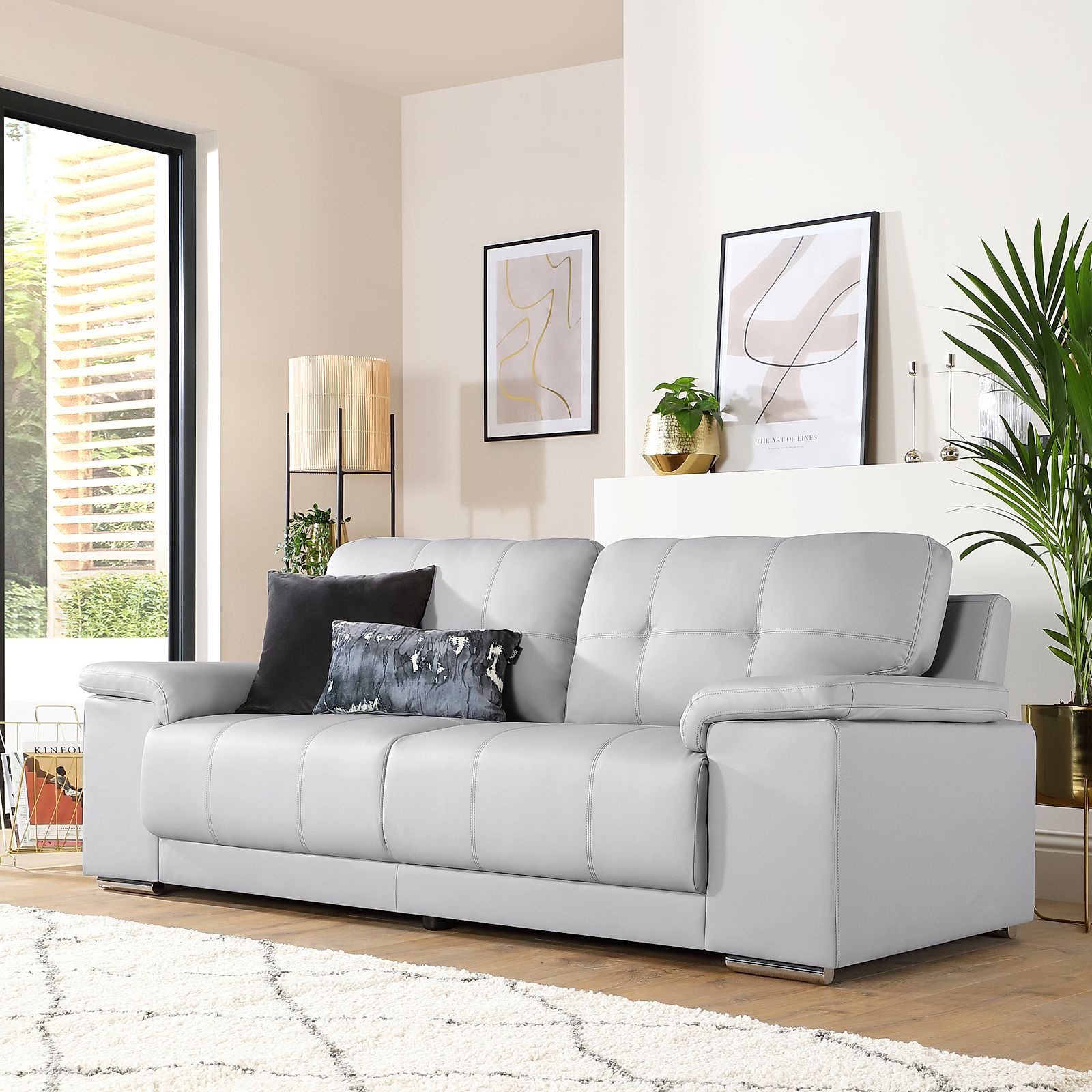 Kansas Light Grey Leather 3 Seater Sofa | Furniture Choice With Regard To Sofas In Light Gray (View 4 of 22)