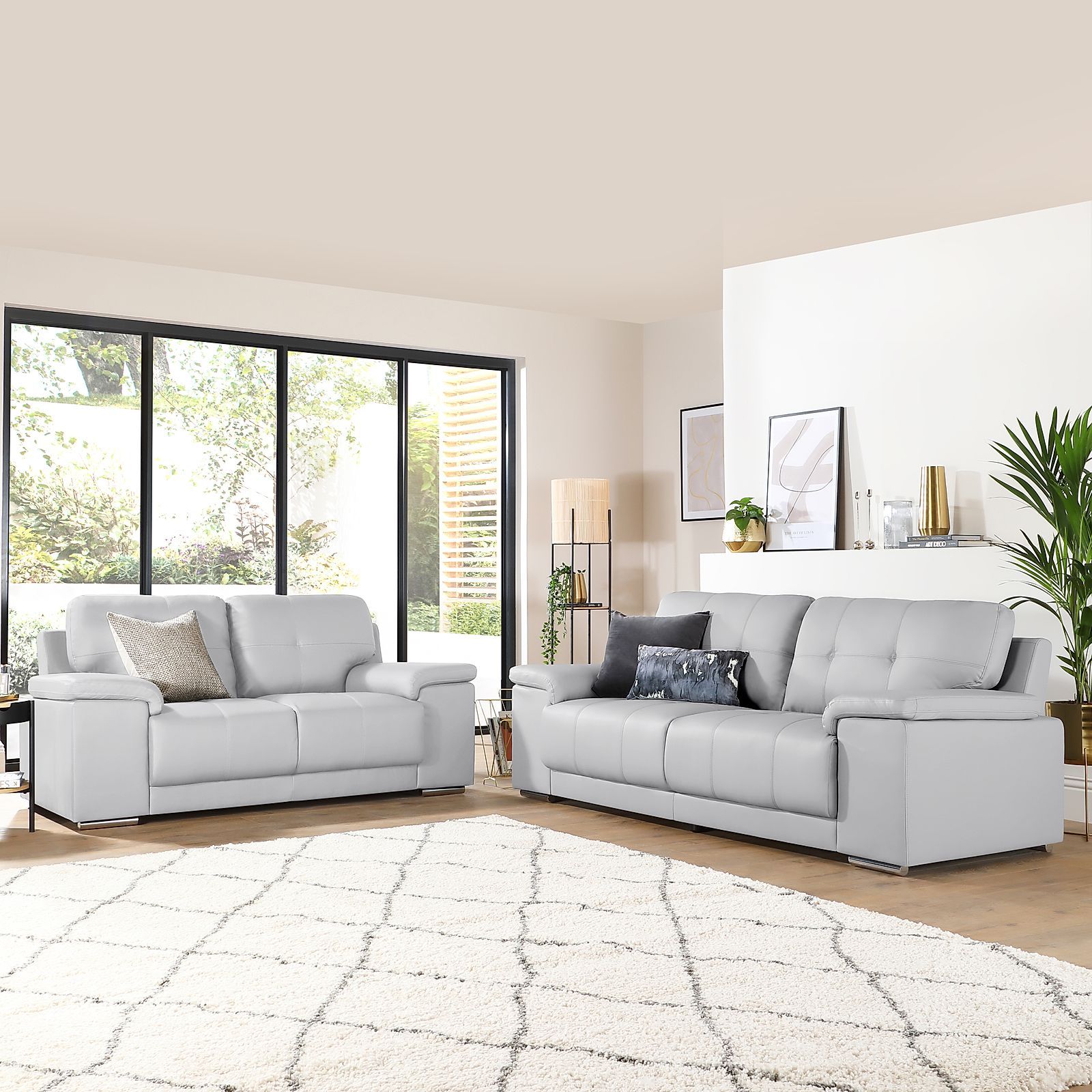 Kansas Light Grey Leather 3+2 Seater Sofa Set | Furniture Choice With Regard To Sofas In Light Gray (View 17 of 22)