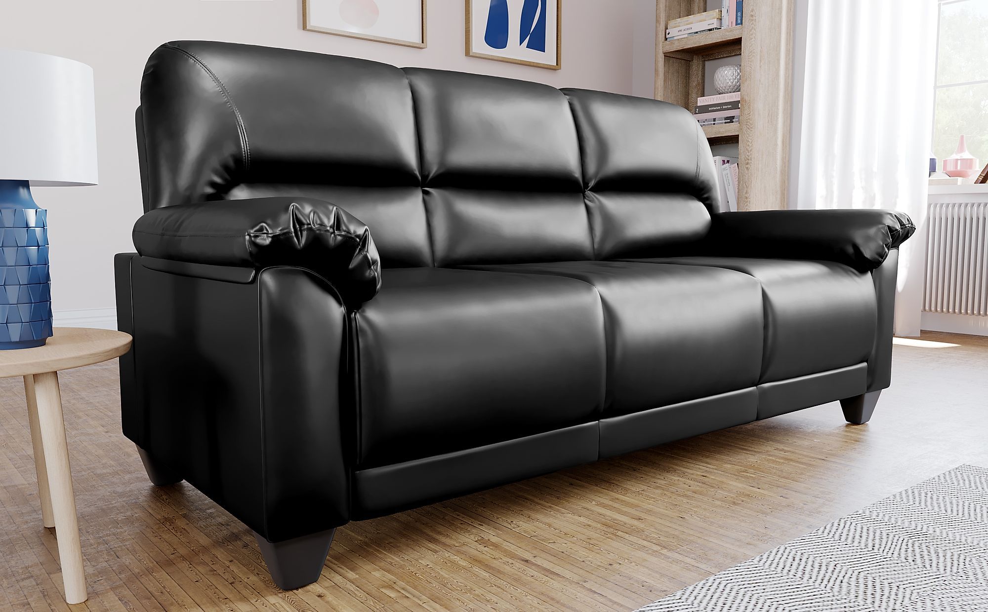 Kenton Small Black Leather 3 Seater Sofa | Furniture Choice Pertaining To 3 Seat L Shaped Sofas In Black (Gallery 18 of 20)