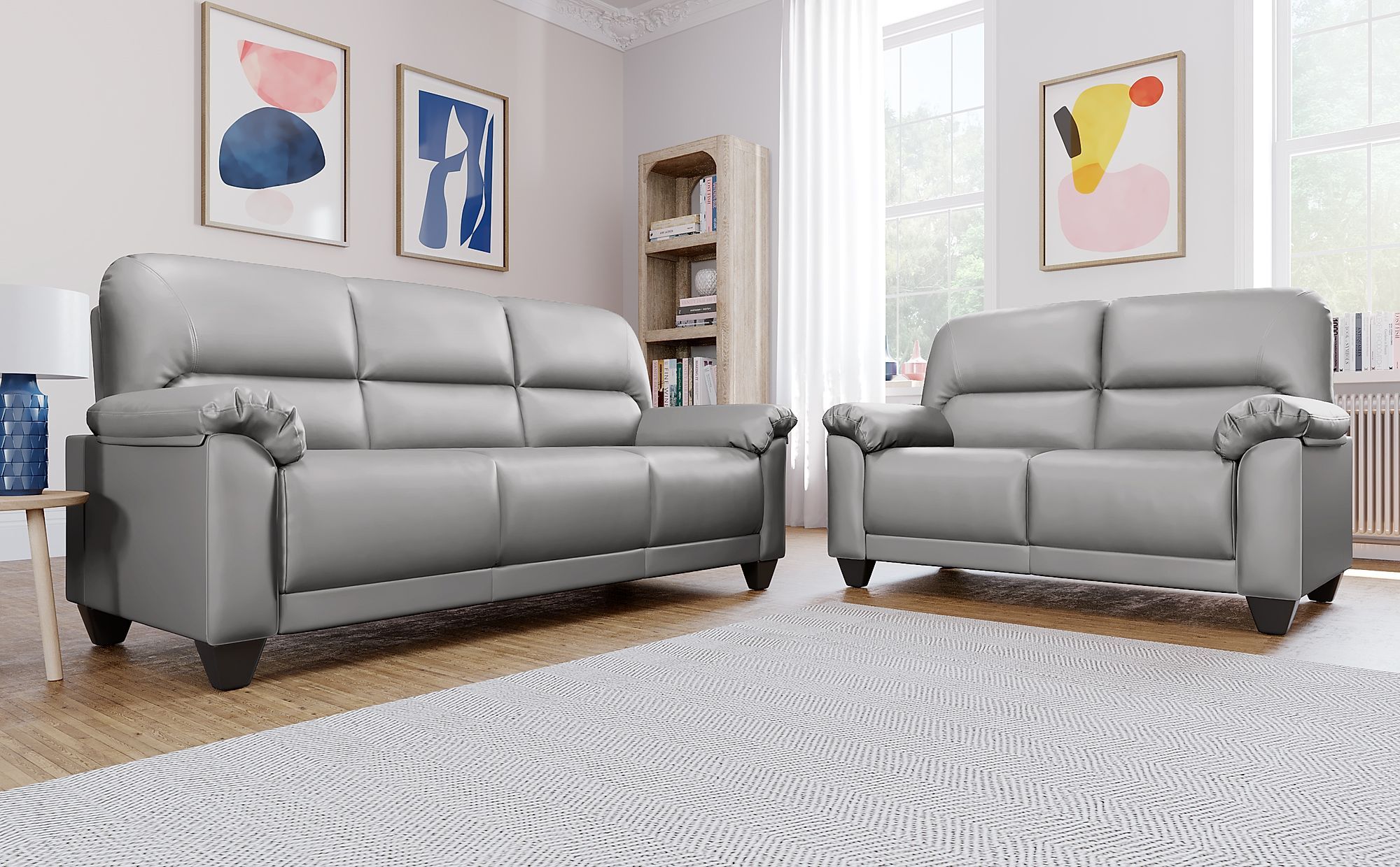 Kenton Small Light Grey Leather 3+2 Seater Sofa Set | Furniture Choice Throughout Sofas In Light Gray (View 22 of 22)