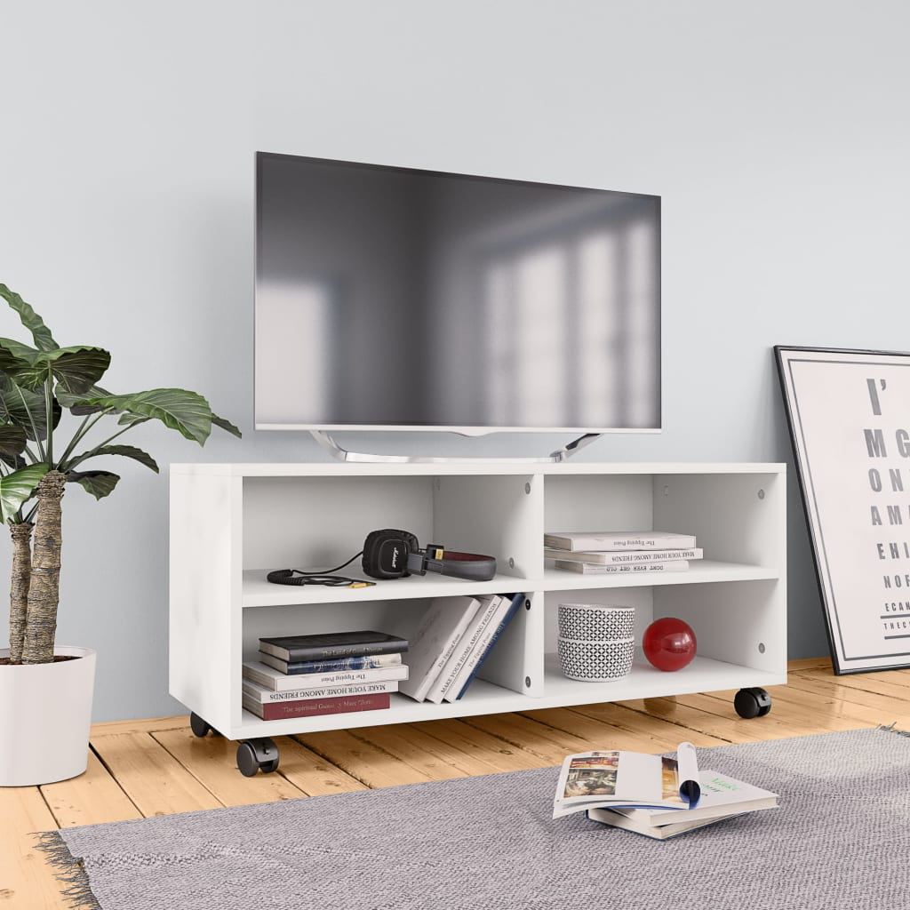 Kepooman 35" Modern Rolling Tv Stand Cabinet With Swivel Mount For Intended For Modern Rolling Tv Stands (View 6 of 20)