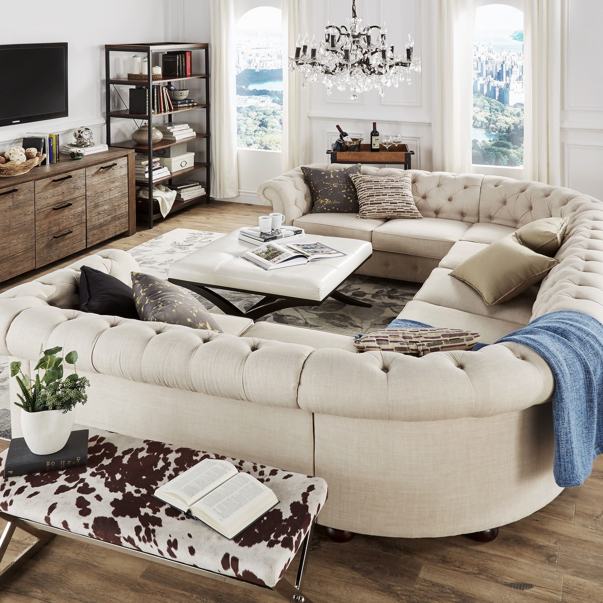Knightsbridge Chesterfield U Shaped Sectionalinspire Q Artisan With U Shaped Couches In Beige (Gallery 15 of 20)