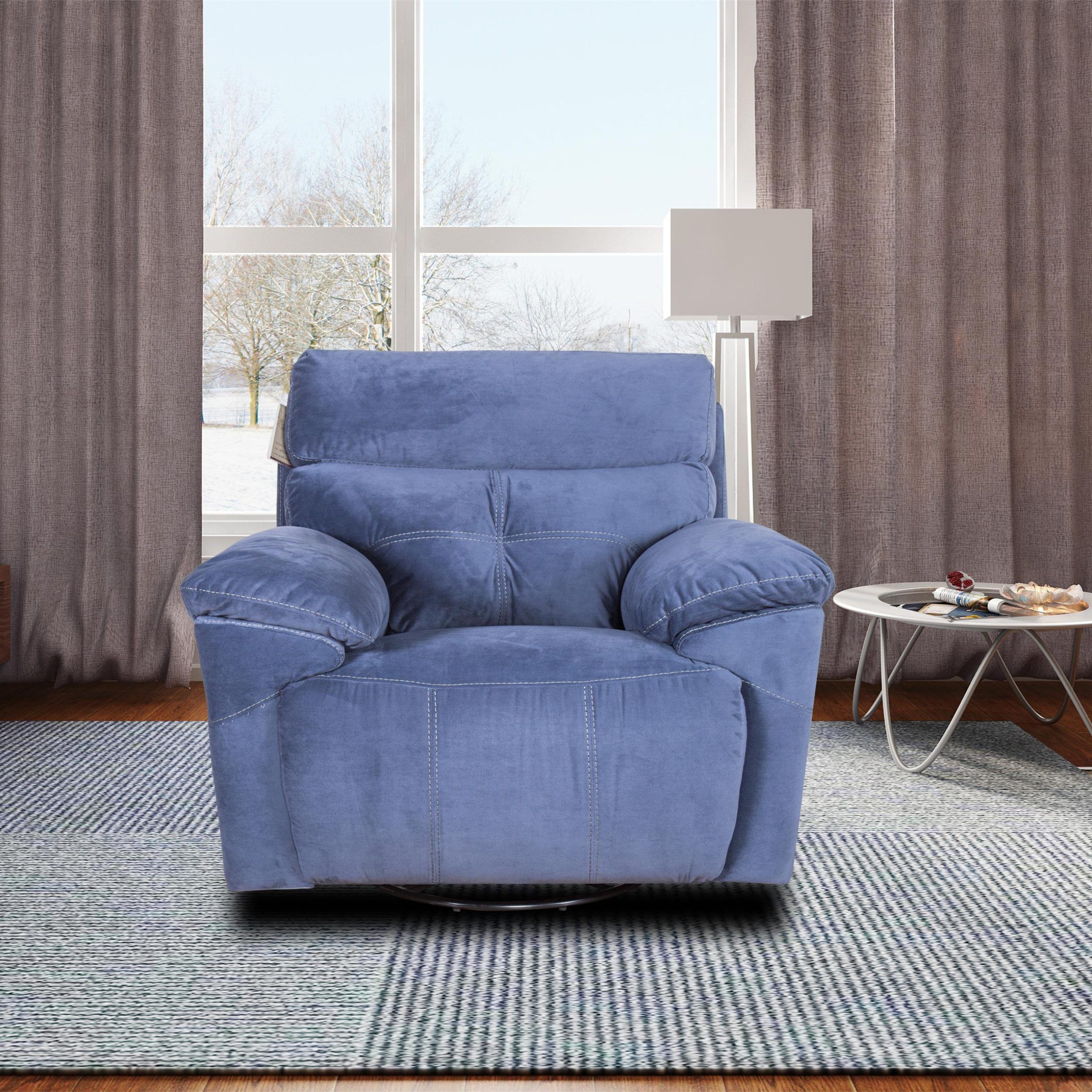 Large Blue Velvet Swivel Rocker Recliner Chair Living Room Throughout Modern Velvet Upholstered Recliner Chairs (Gallery 15 of 20)