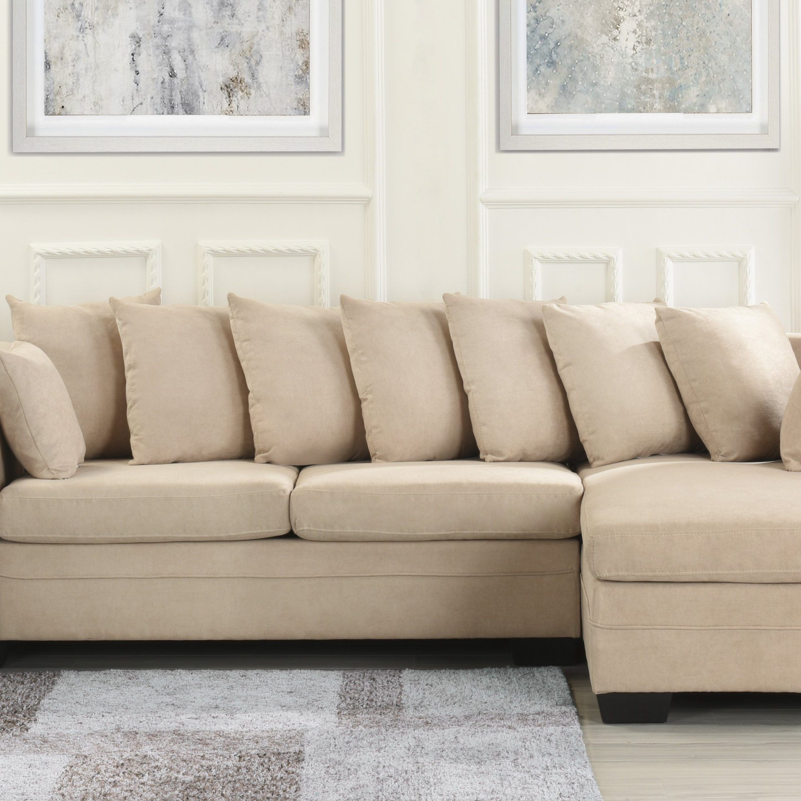 Large Brush Microfiber Sectional Sofa, L Shape Couch Extra Wide Chaise Pertaining To Small L Shaped Sectional Sofas In Beige (Gallery 9 of 21)